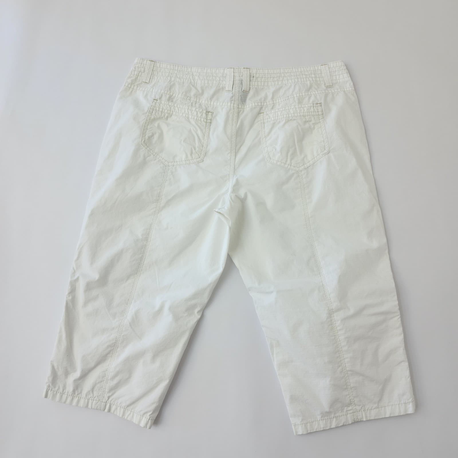 French Cuff White Ripstop Cotton Capri Pants Womens 14P Petite Roll Tab Crop - Thumbnail 2