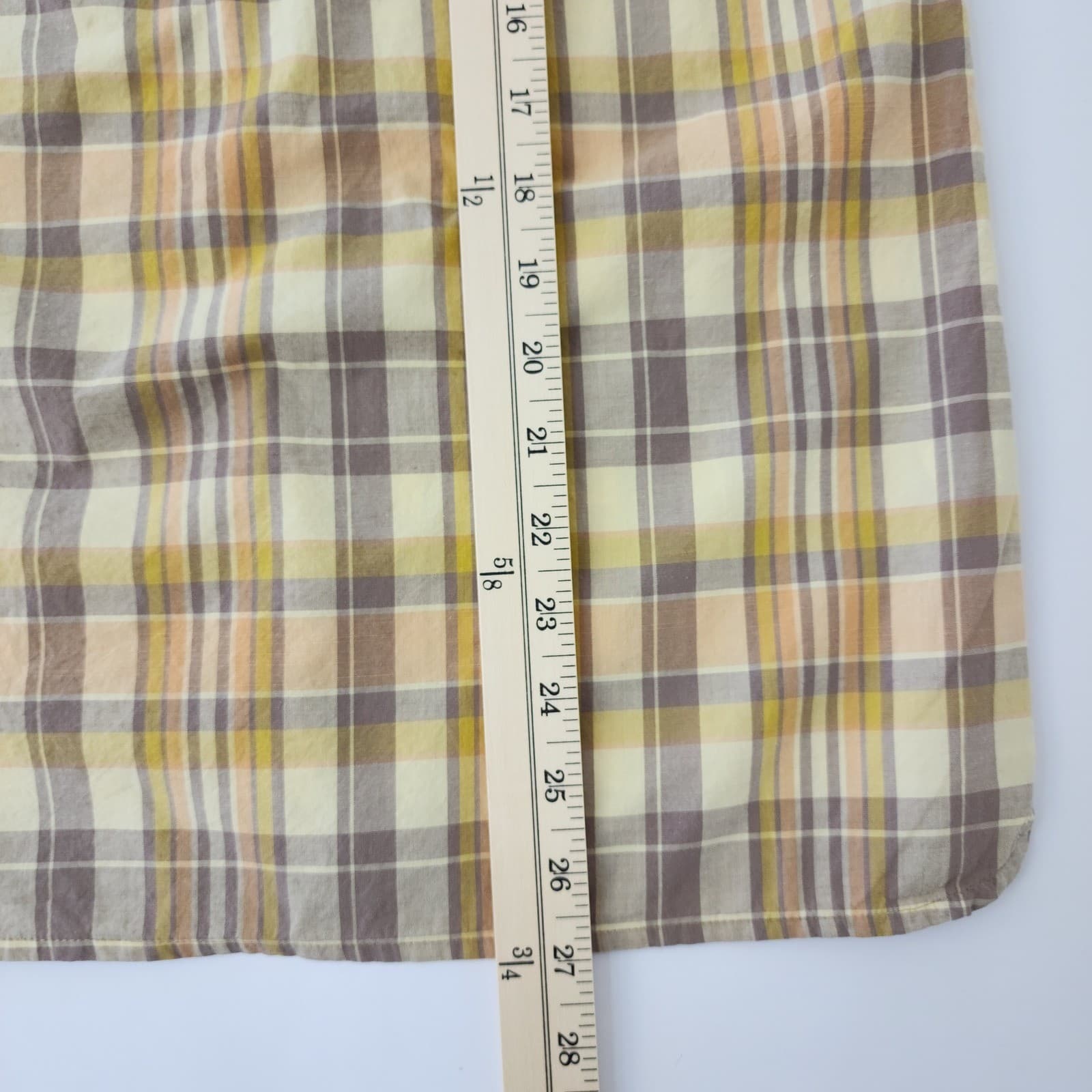 Banana Republic Petite Small Yellow Plaid Pleated Bib Cotton Popover Blouse - Thumbnail 6