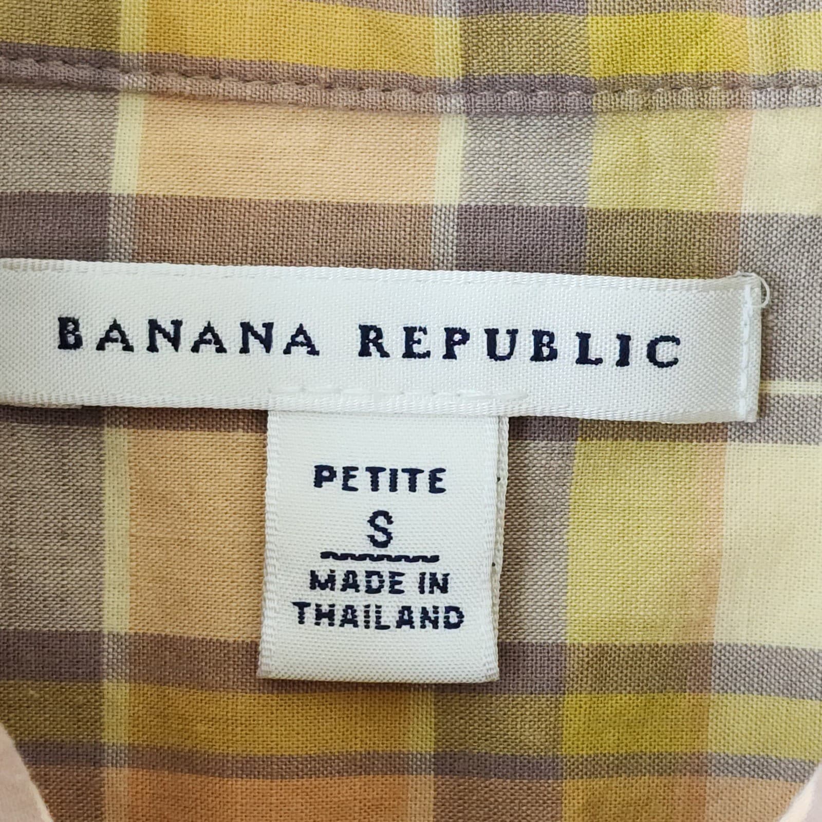 Banana Republic Petite Small Yellow Plaid Pleated Bib Cotton Popover Blouse - Thumbnail 3