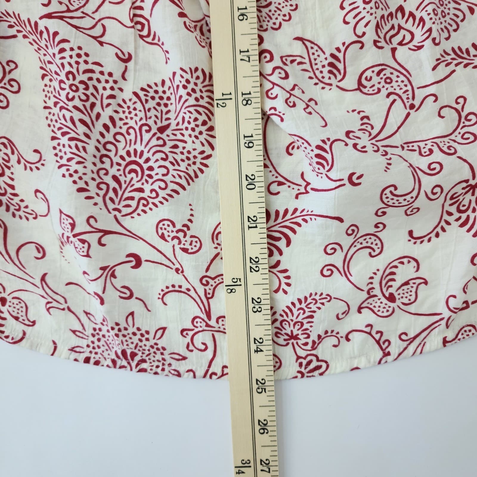BloomChic Red Cream Floral Paisley Peasant Blouse Short Sleeve Square Neck Sz 12 - Thumbnail 4