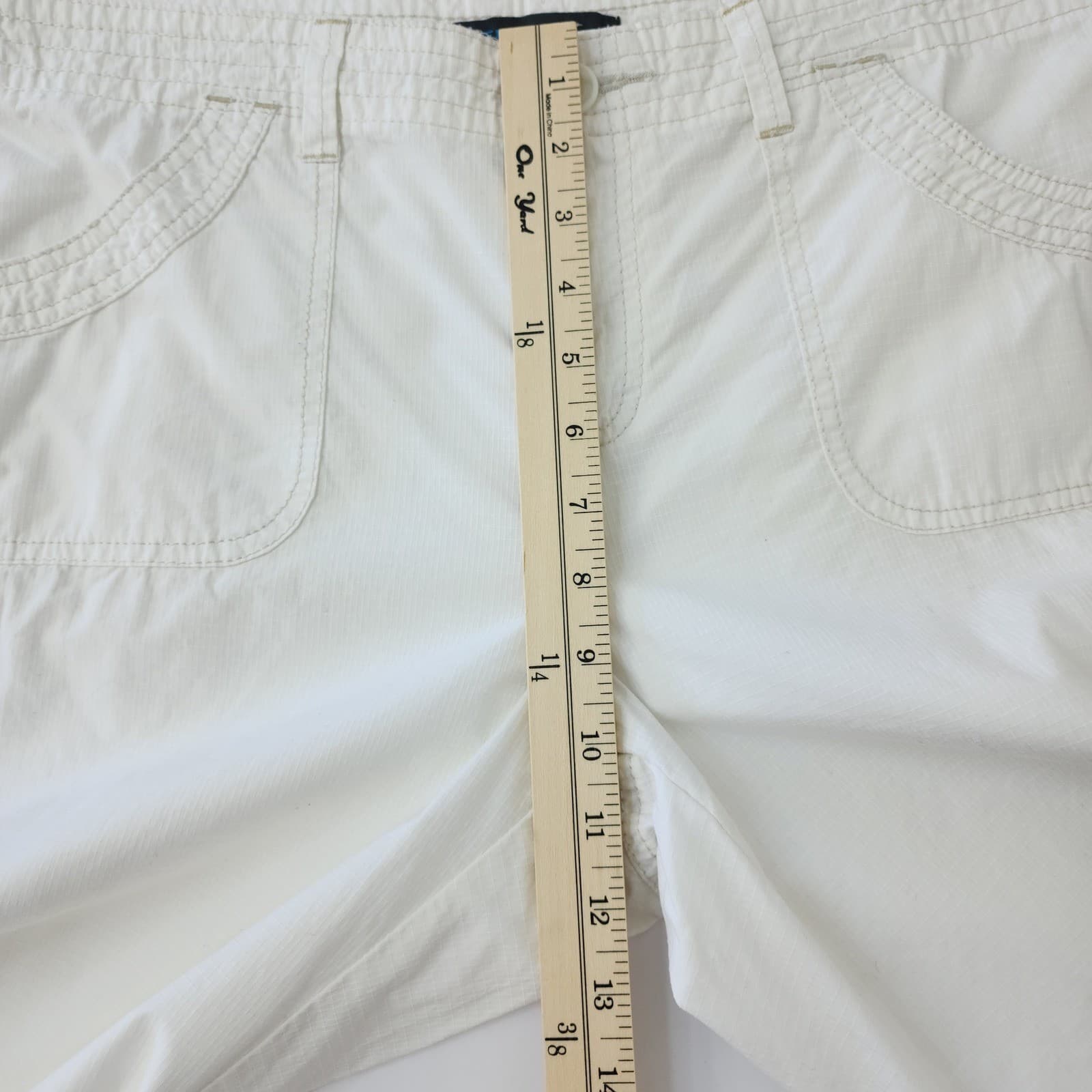 French Cuff White Ripstop Cotton Capri Pants Womens 14P Petite Roll Tab Crop - Thumbnail 5