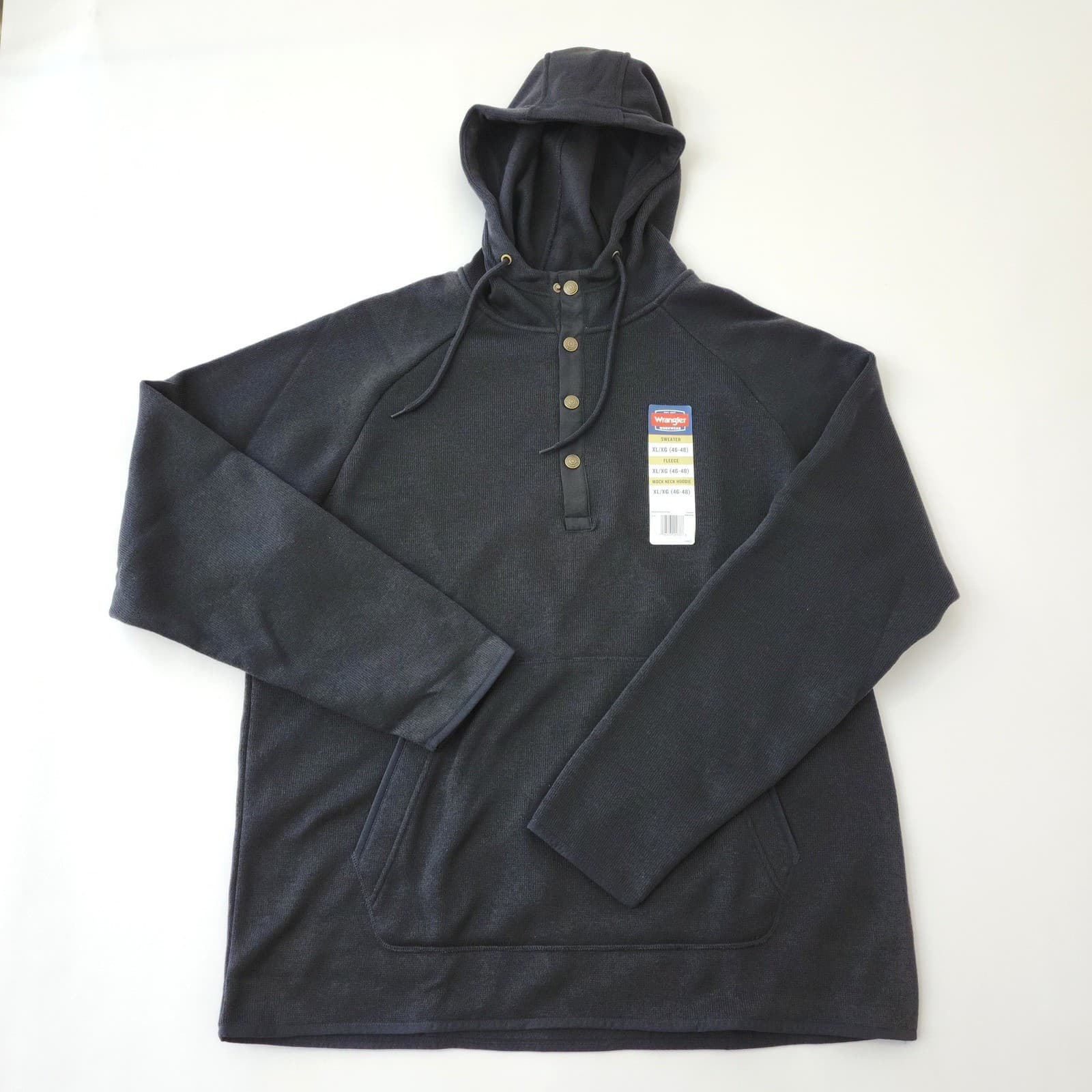 Wrangler Workwear Mens XL Sweater Fleece Mock Neck Hoodie Caviar Black Relaxed - Thumbnail 3