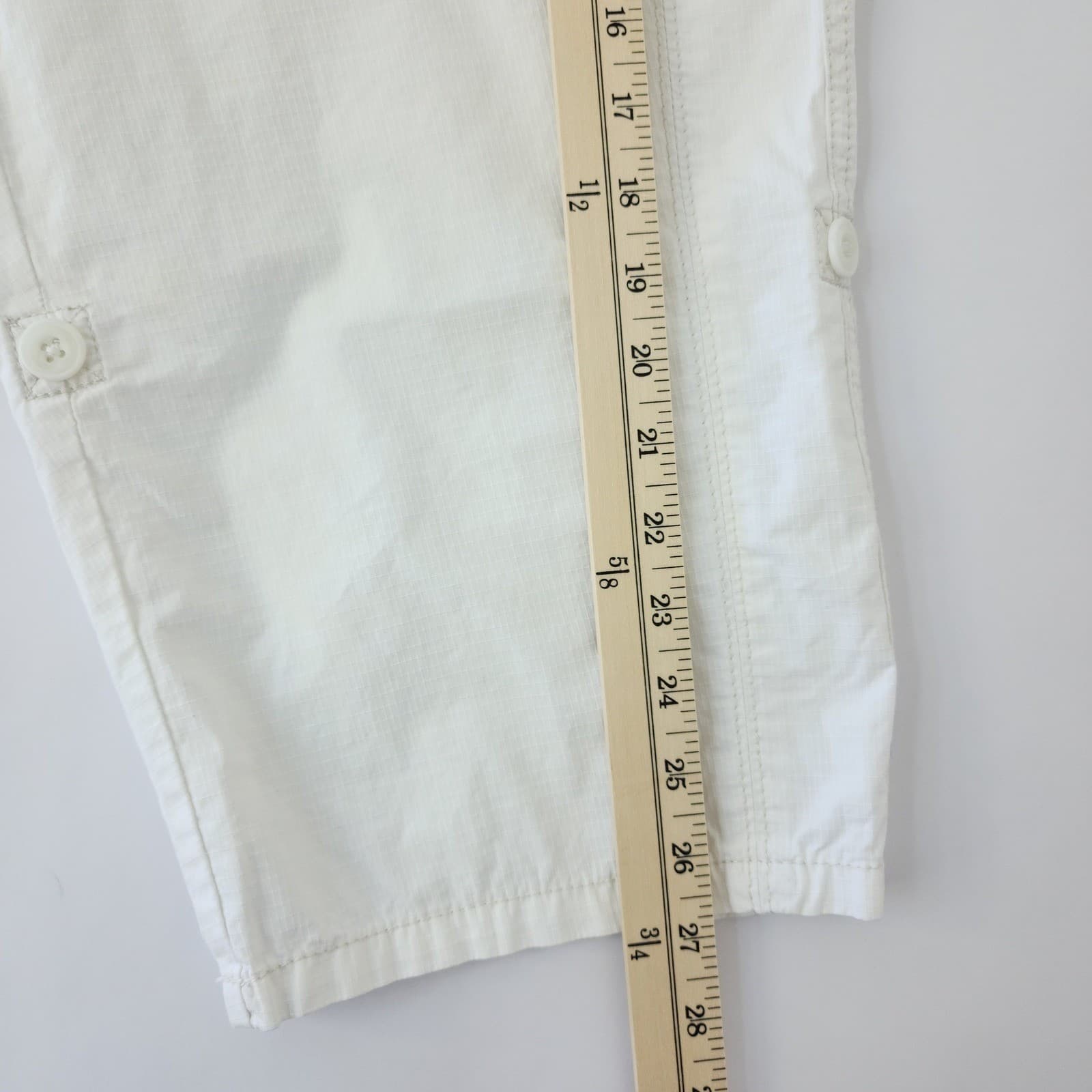 French Cuff White Ripstop Cotton Capri Pants Womens 14P Petite Roll Tab Crop - Thumbnail 8