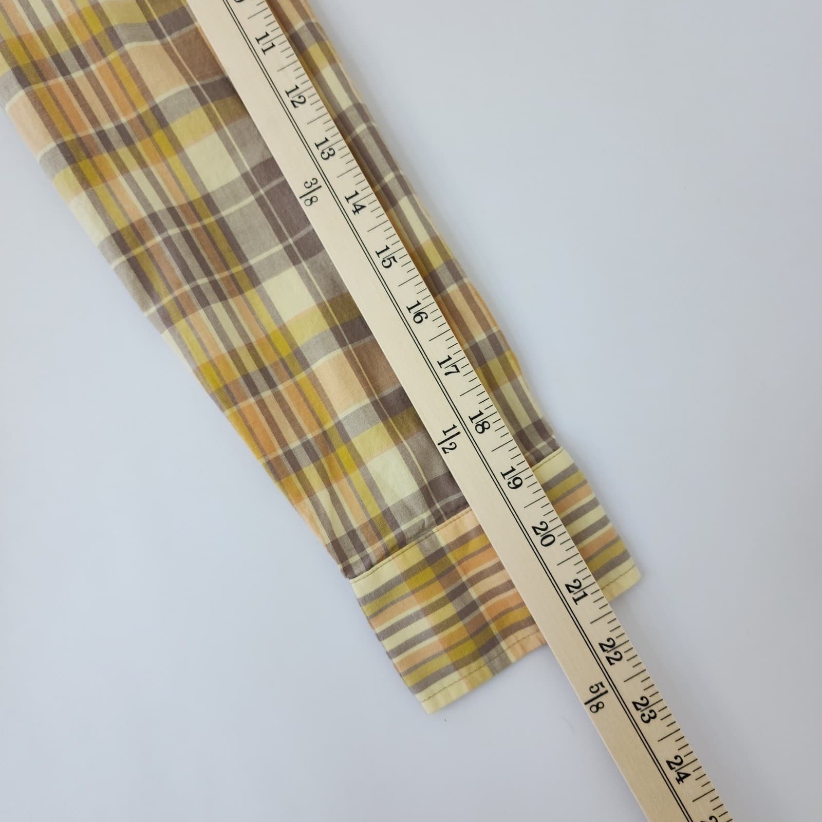 Banana Republic Petite Small Yellow Plaid Pleated Bib Cotton Popover Blouse - Thumbnail 9