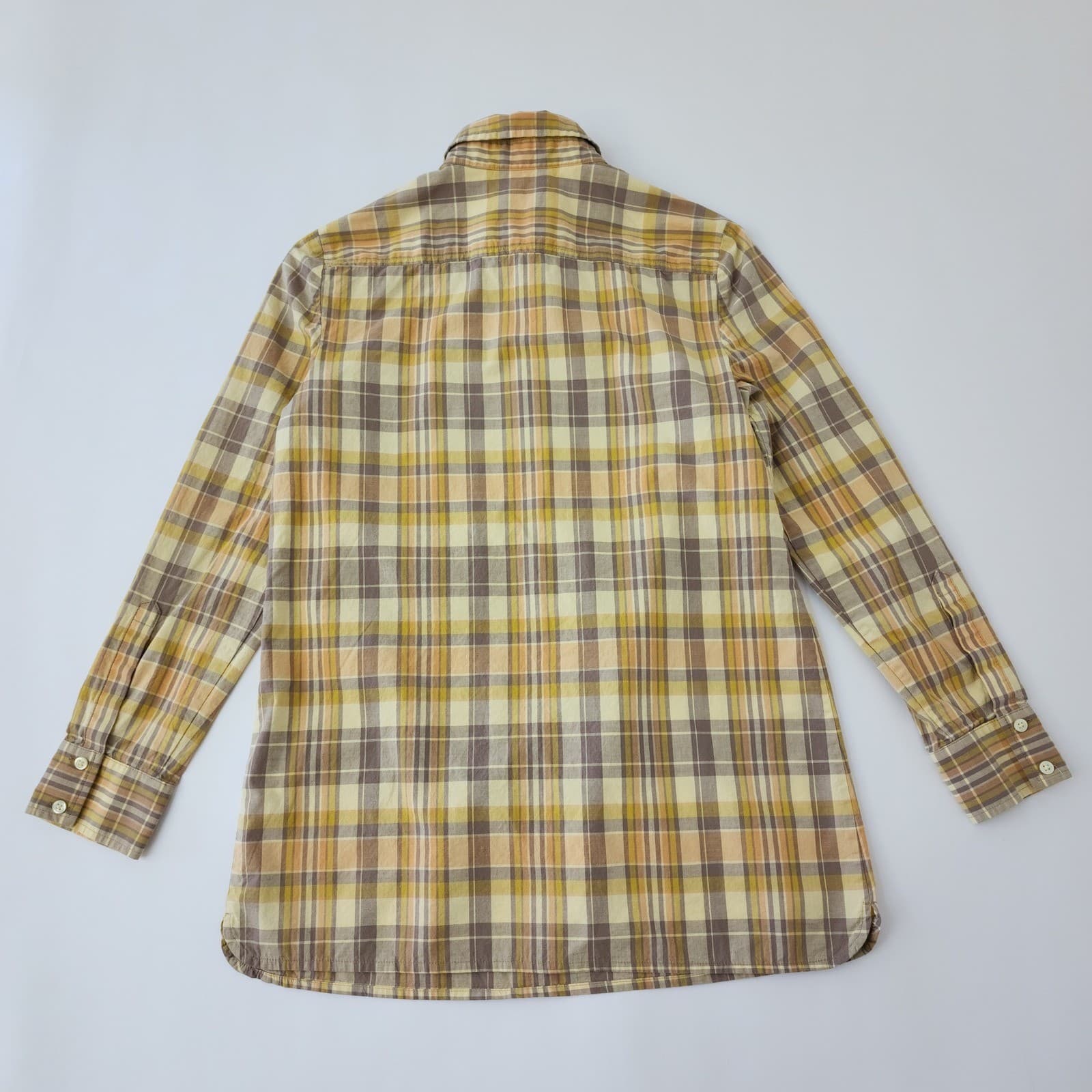 Banana Republic Petite Small Yellow Plaid Pleated Bib Cotton Popover Blouse - Thumbnail 2