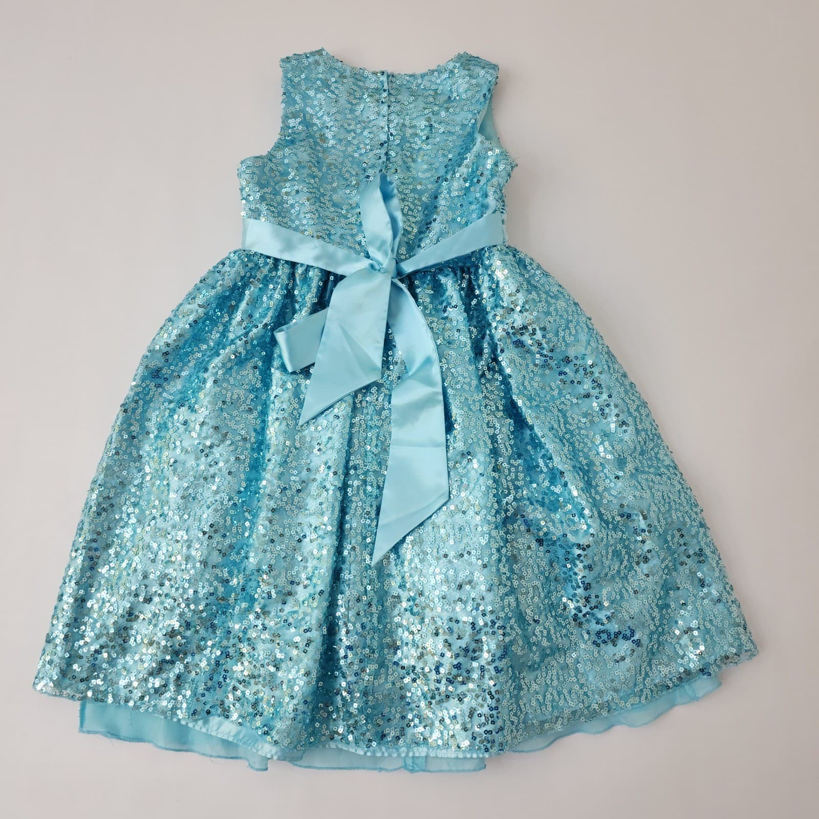 American Princess Girls Blue Sequin Formal Party Dress Size 12 Rosette Bow - Thumbnail 2