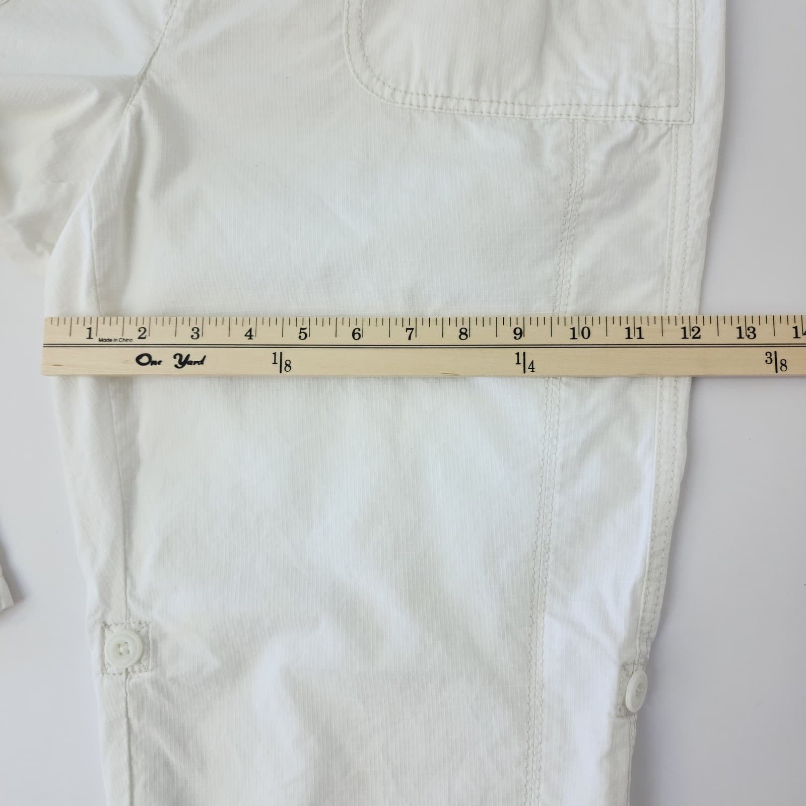 French Cuff White Ripstop Cotton Capri Pants Womens 14P Petite Roll Tab Crop - Thumbnail 6