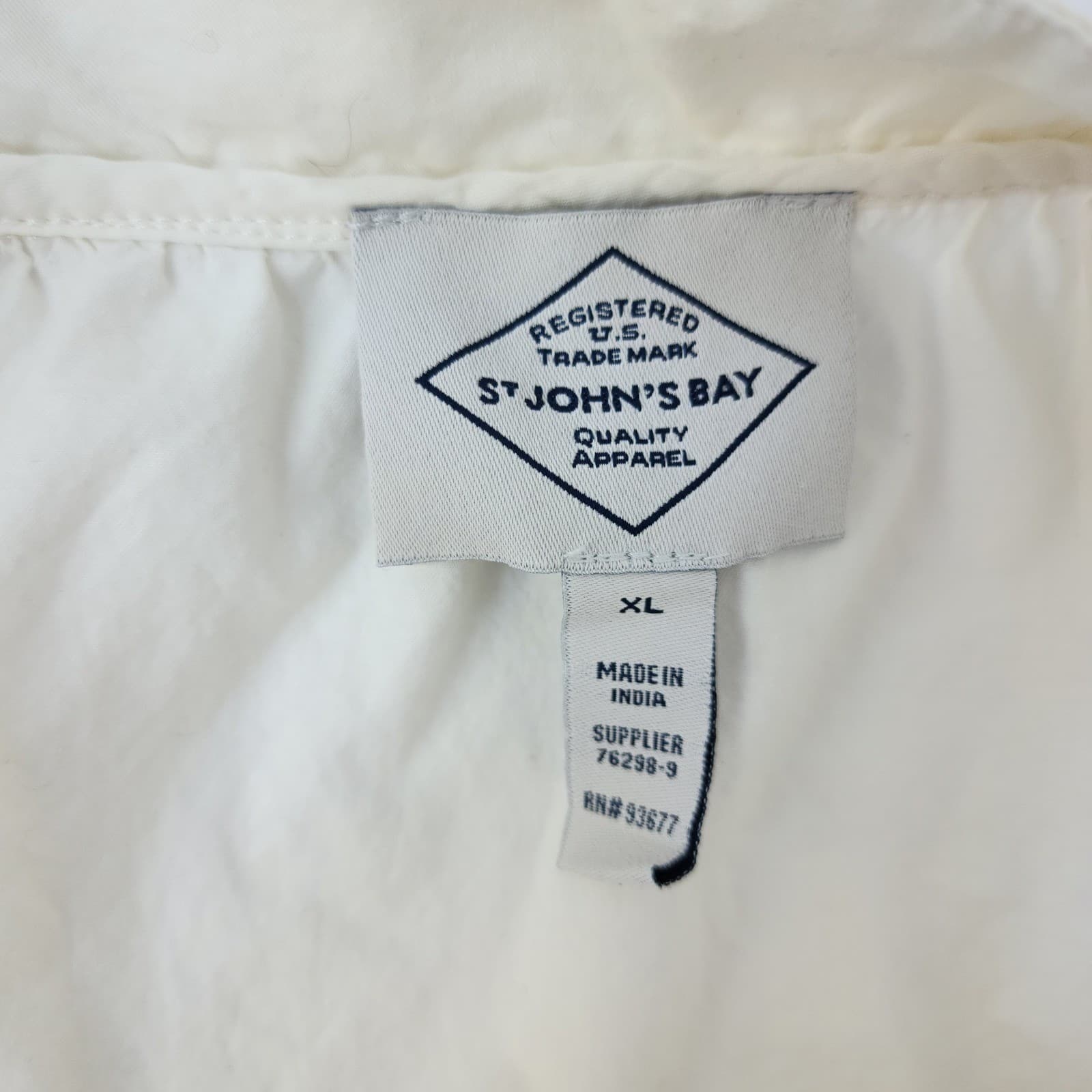 St John's Bay Womens XL Off White Blue Embroidered Peasant Blouse Square Neck - Thumbnail 3