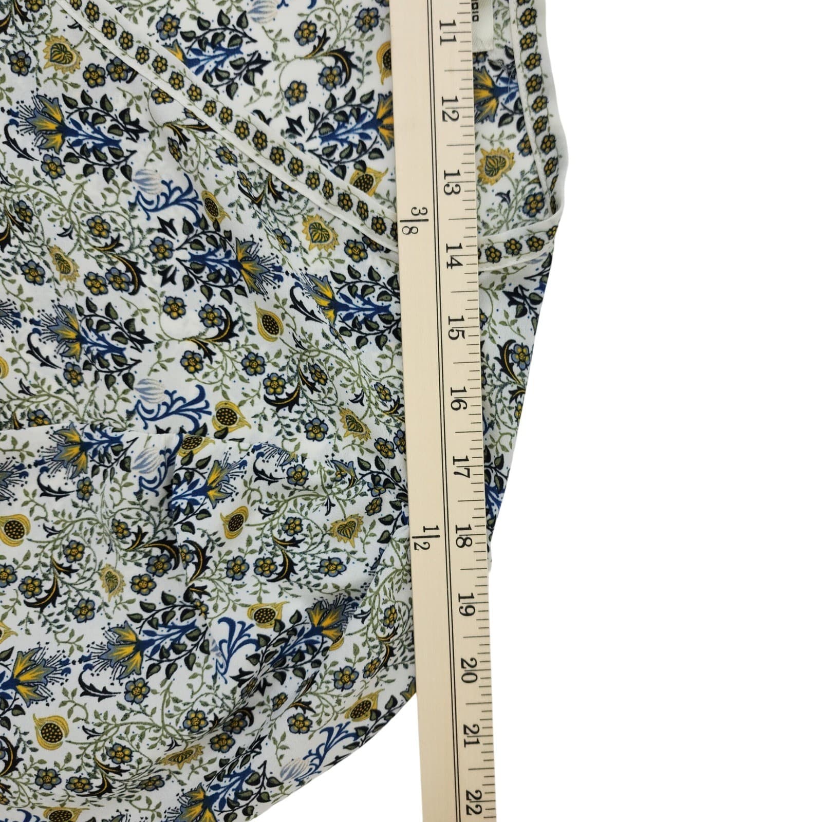 Max Studio Floral V-Neck Blouse XL Blue Green White Smocked Cuff Long Sleeve Top - Thumbnail 7