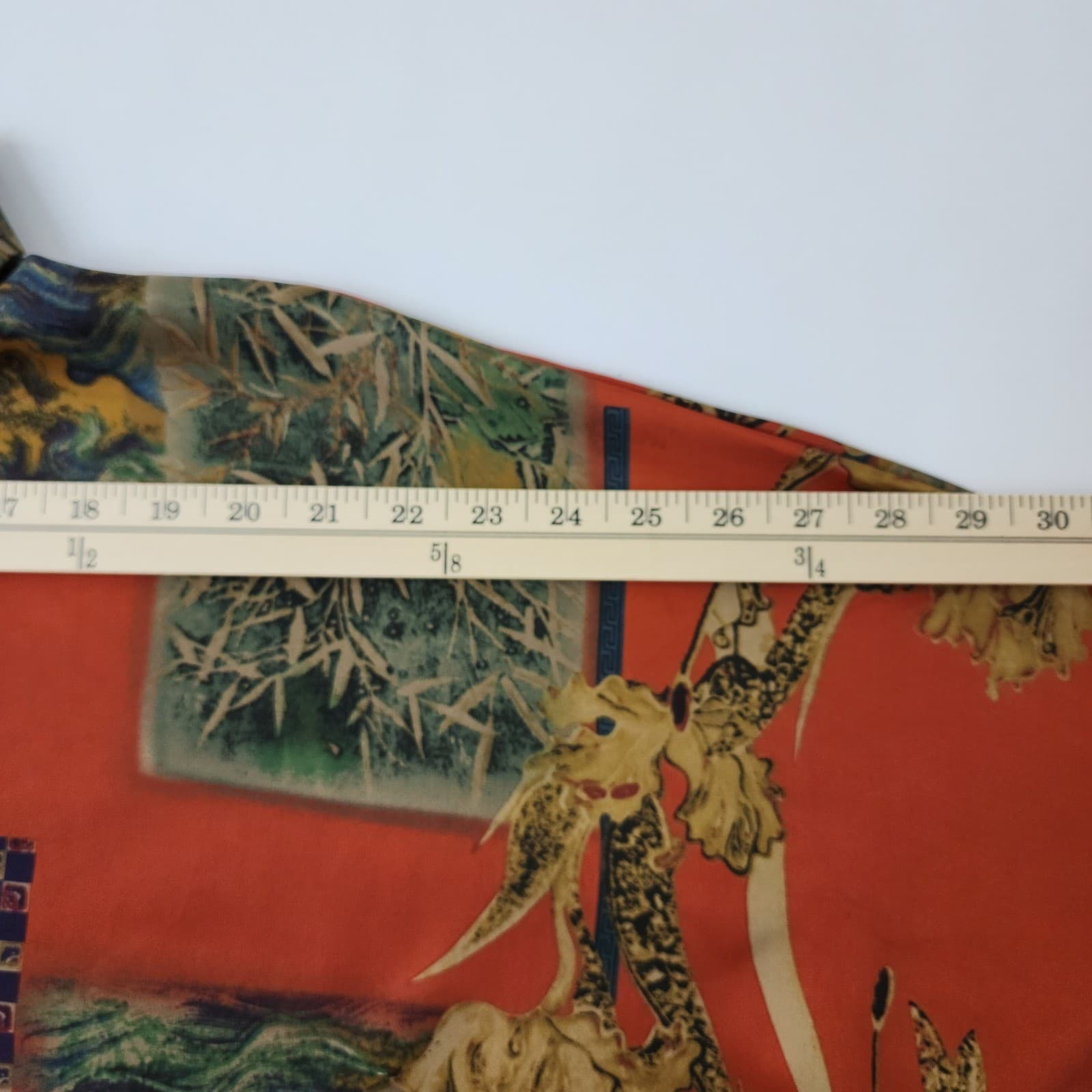 Vintage Style Orange Asian Dragon Bamboo Print Batwing Button Up Blouse Top - Thumbnail 4