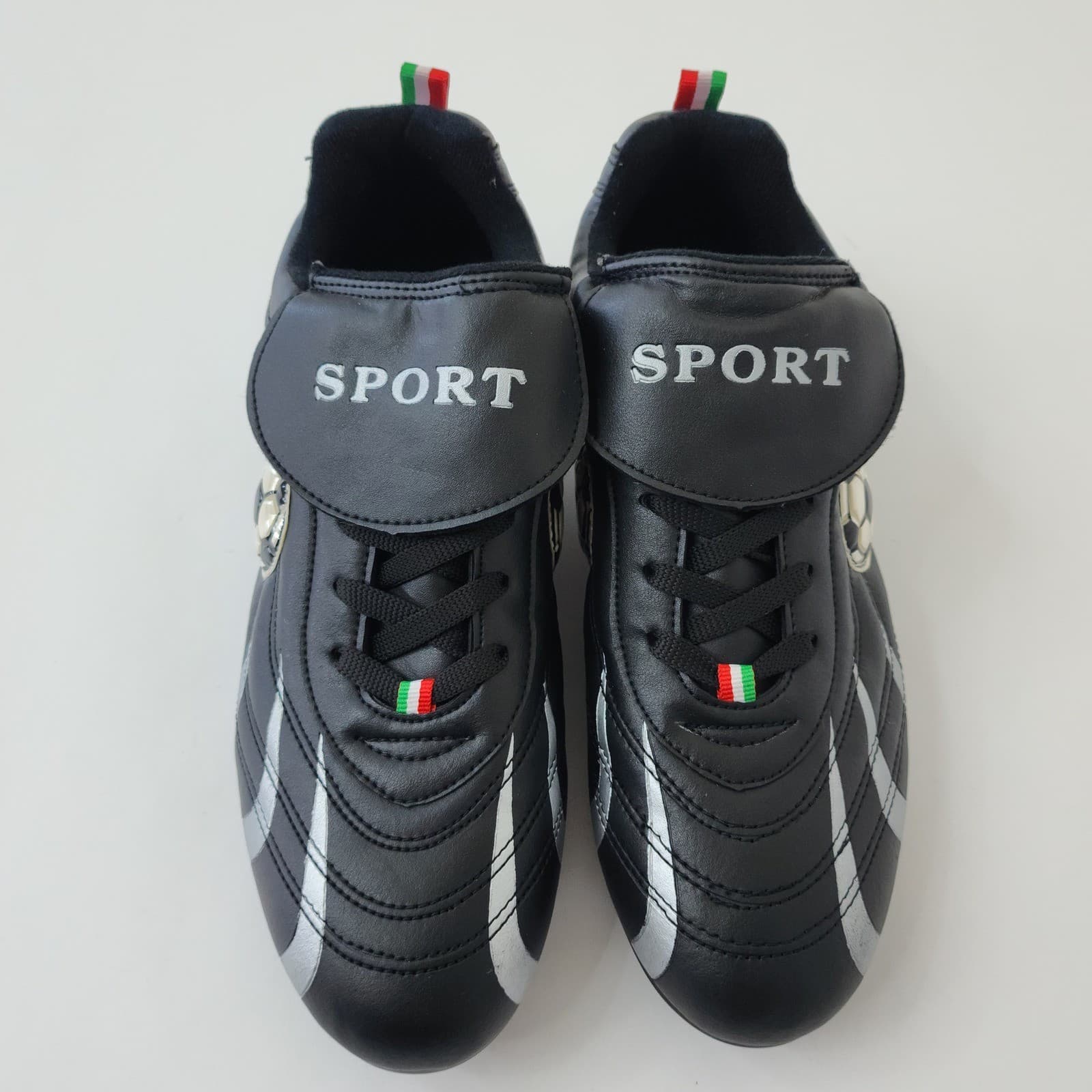 Sport Men's Soccer Cleats Black Silver Italian Flag Firm Ground Shoes Size 10 - Thumbnail 2