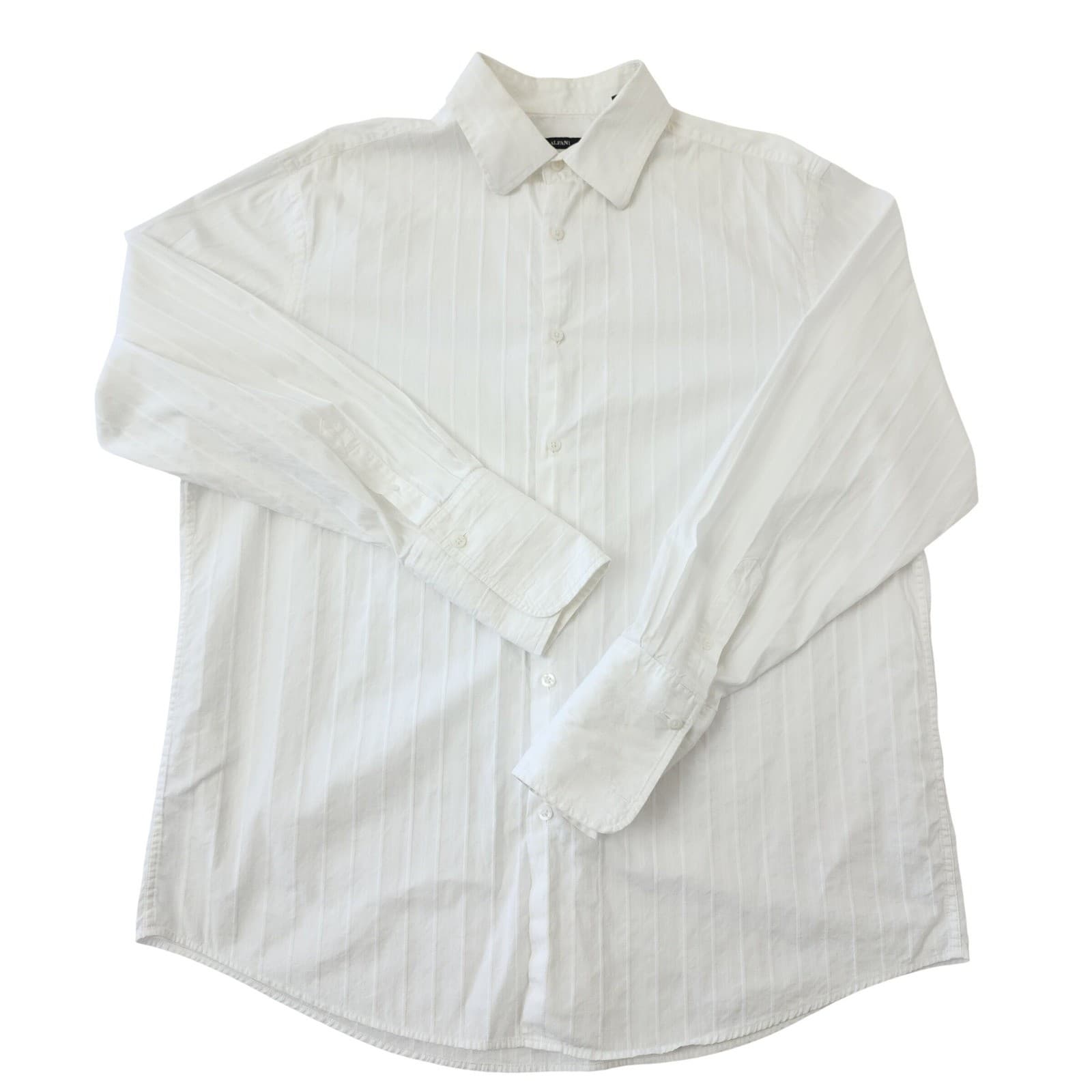 Alfani Men's White Tonal Stripe Button Down Shirt XL Long Sleeve 100% Cotton