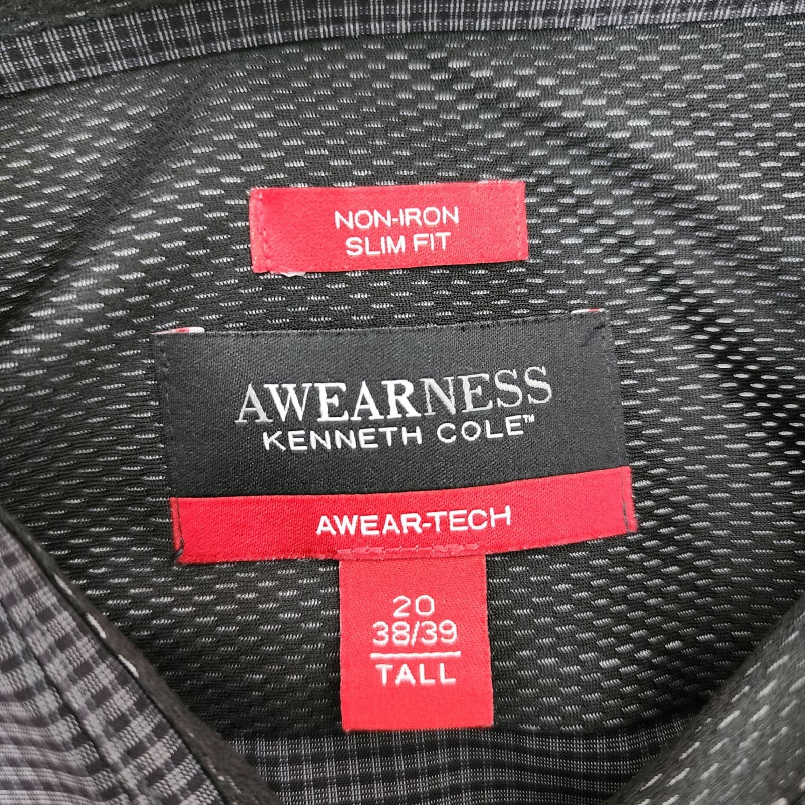 Awearness Kenneth Cole Dress Shirt Mens 20 38/39 Tall Slim Fit Non-Iron Check - Thumbnail 2