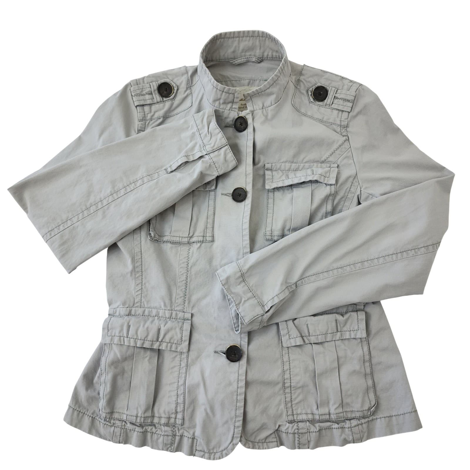 Eddie Bauer Womens Medium Gray Ripstop Utility Military Safari Jacket Pockets