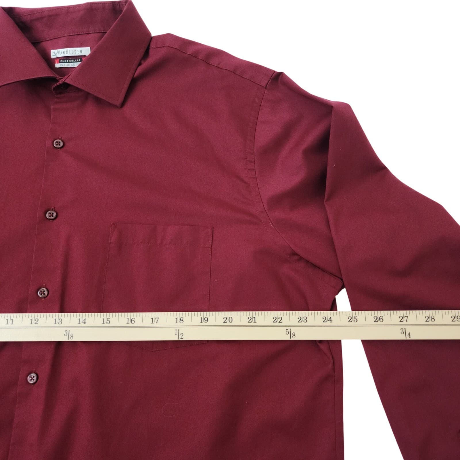 Van Heusen Flex Collar Dress Shirt Mens 17.5 36/37 Regular Fit Burgundy Red - Thumbnail 5