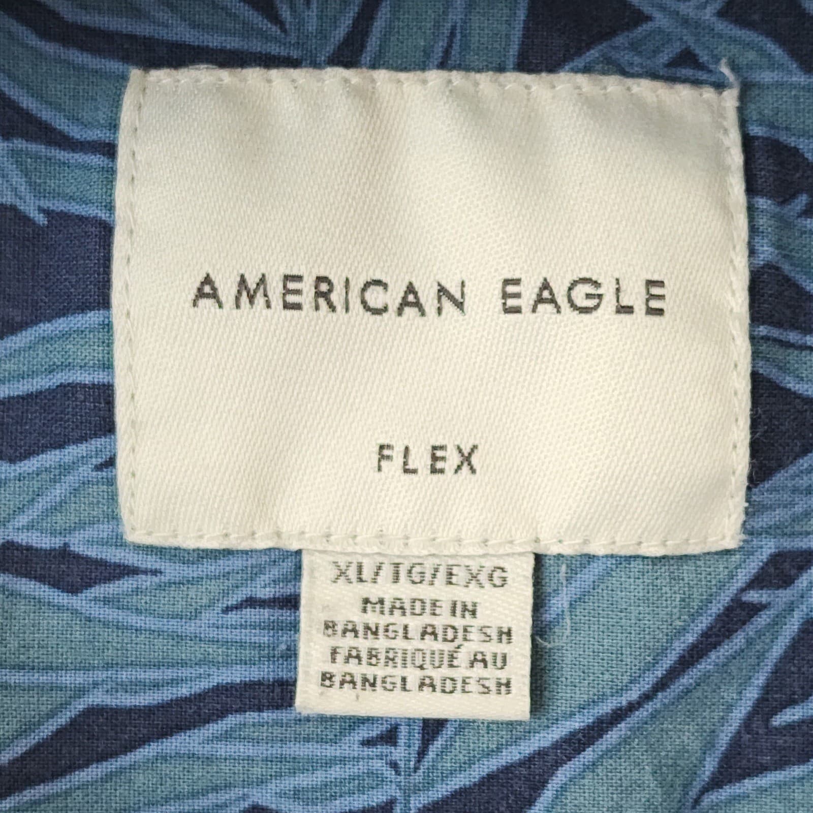 American Eagle Mens XL Flex Tropical Palm Leaf Print Short Sleeve Button Up - Thumbnail 3