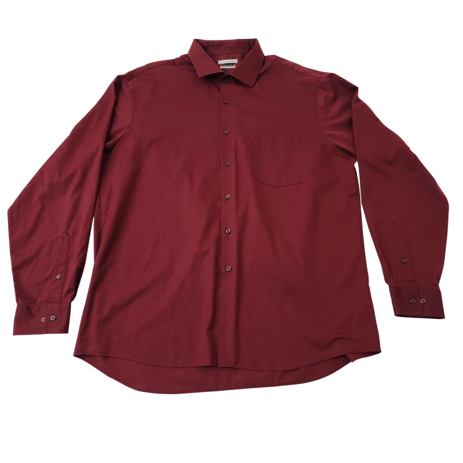 Van Heusen Flex Collar Dress Shirt Mens 17.5 36/37 Regular Fit Burgundy Red