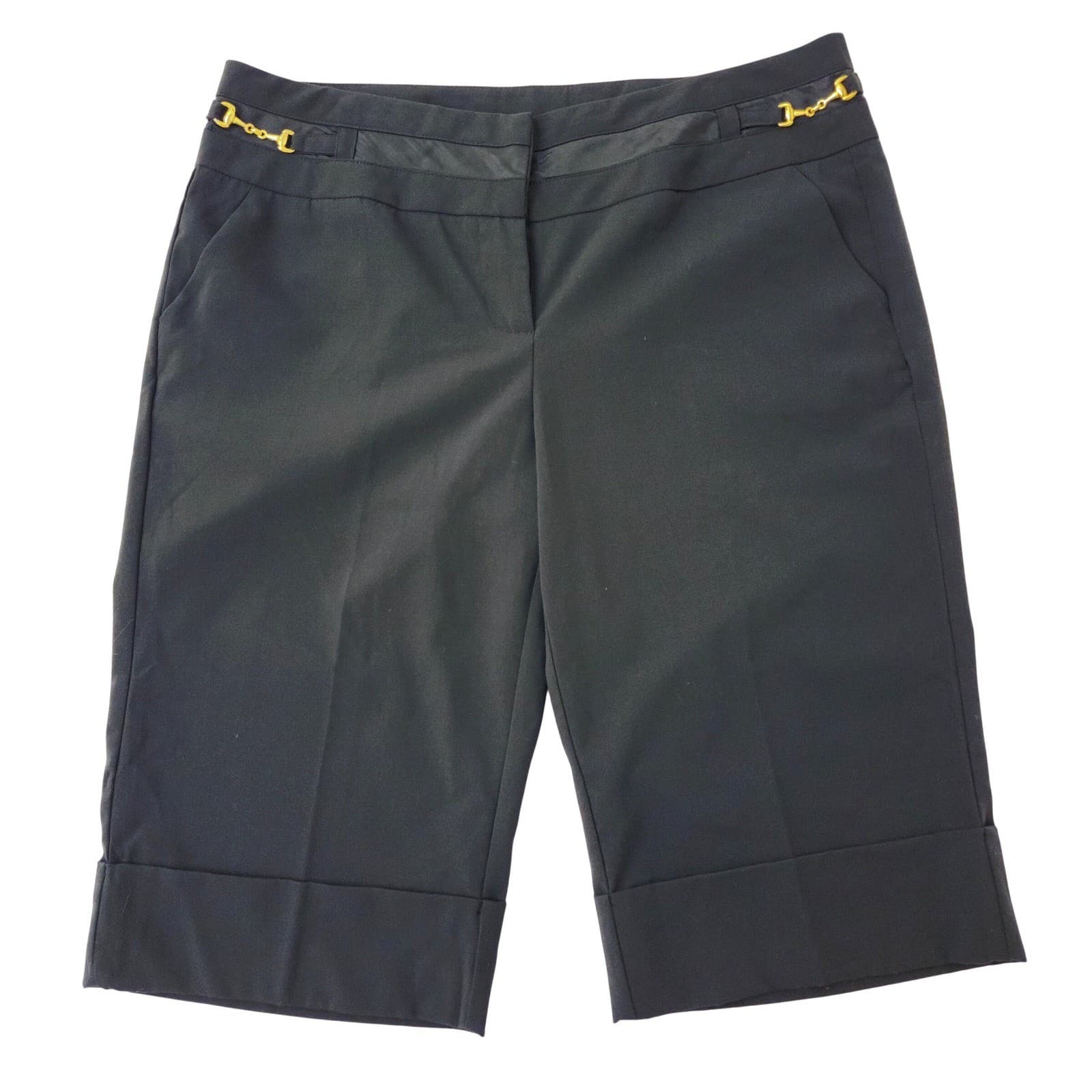 FYLO by NYLON Black Bermuda Shorts Gold Horsebit Detail Size 14 Cuffed Dressy