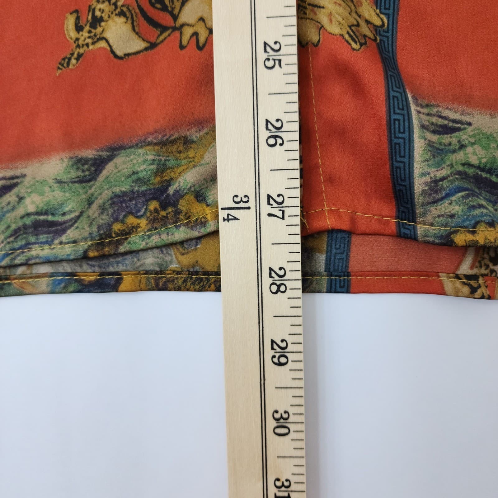Vintage Style Orange Asian Dragon Bamboo Print Batwing Button Up Blouse Top - Thumbnail 2