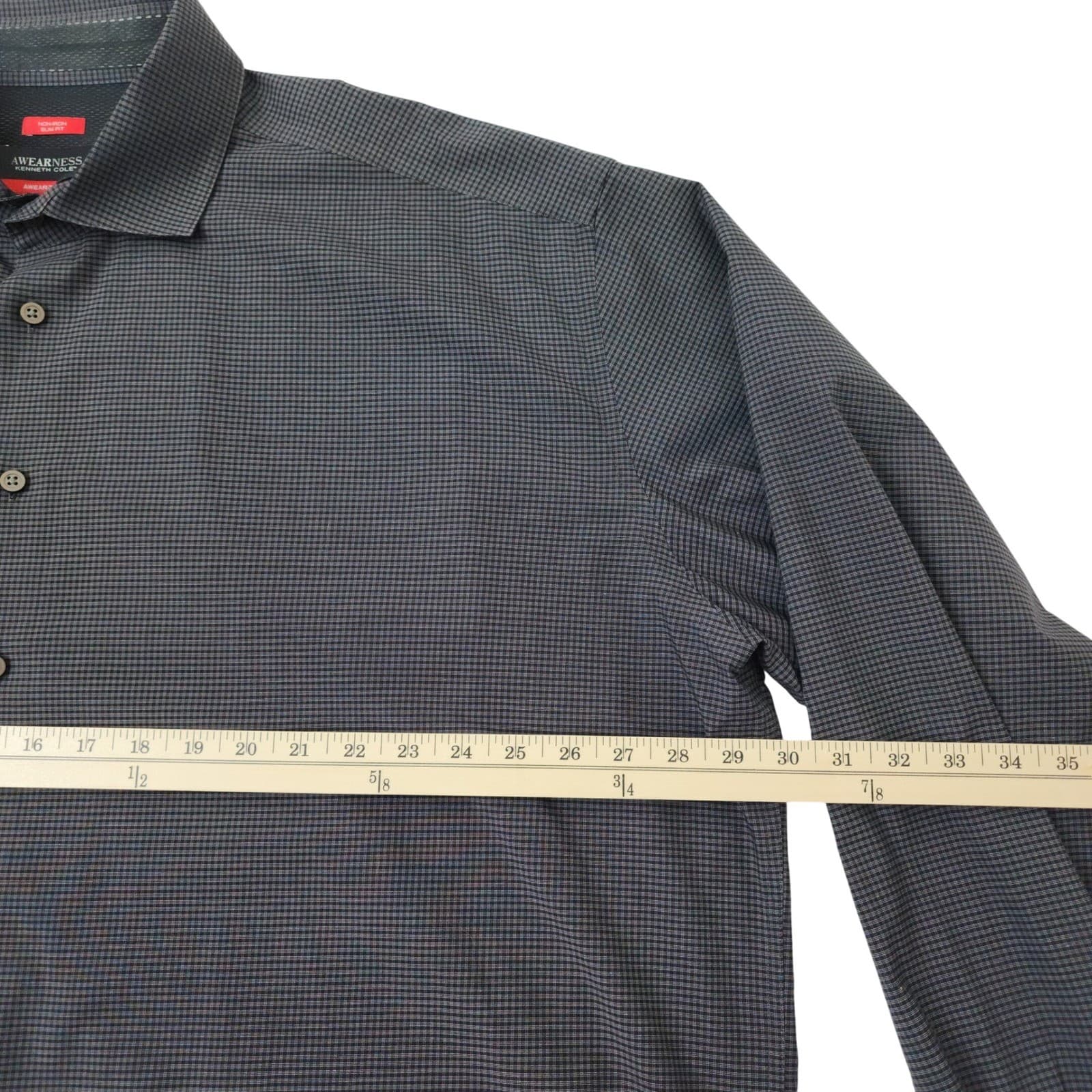 Awearness Kenneth Cole Dress Shirt Mens 20 38/39 Tall Slim Fit Non-Iron Check - Thumbnail 4