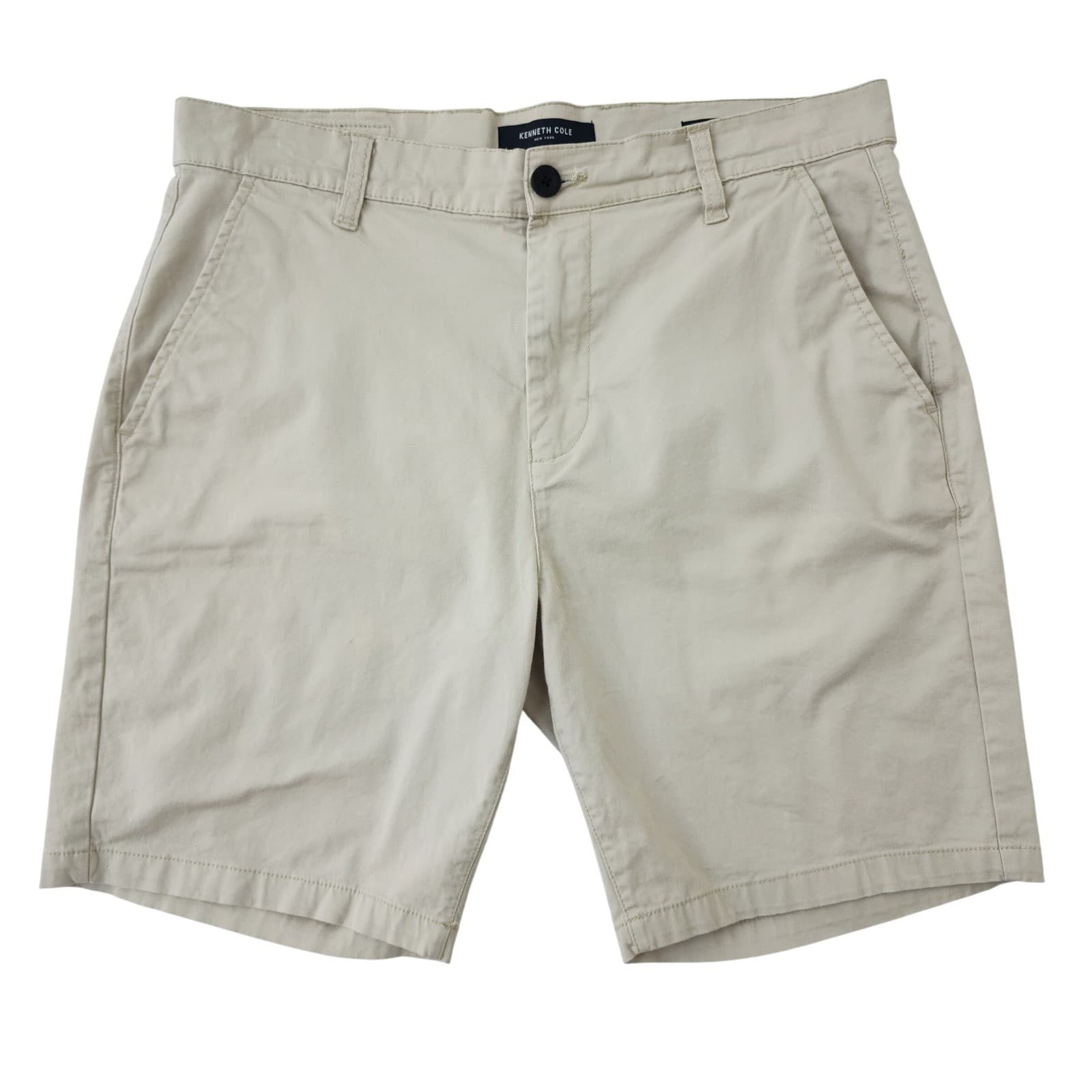 Kenneth Cole New York Mens Chino Shorts Beige Stone Size 32 Flat Front Cotton