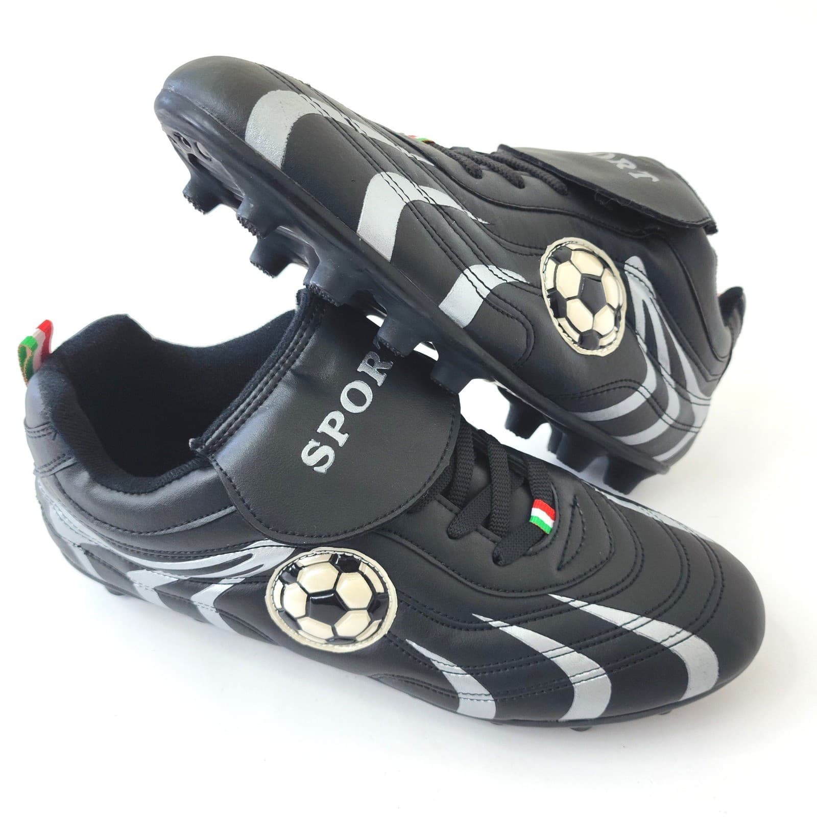 Sport Men's Soccer Cleats Black Silver Italian Flag Firm Ground Shoes Size 10 - Thumbnail 5