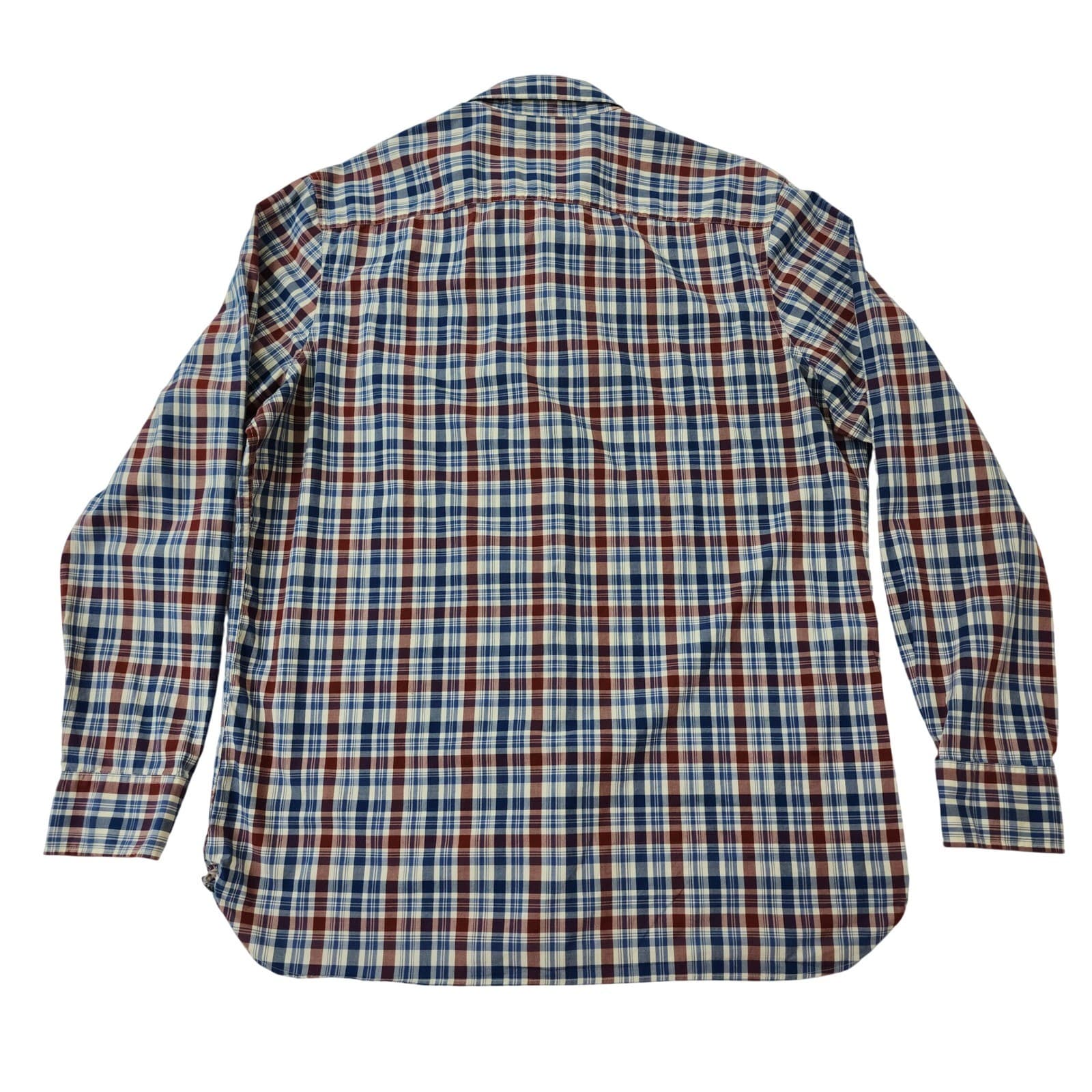 Wallin & Bros Mens XL Blue Burgundy Plaid Button Down Long Sleeve Shirt Pocket - Thumbnail 8