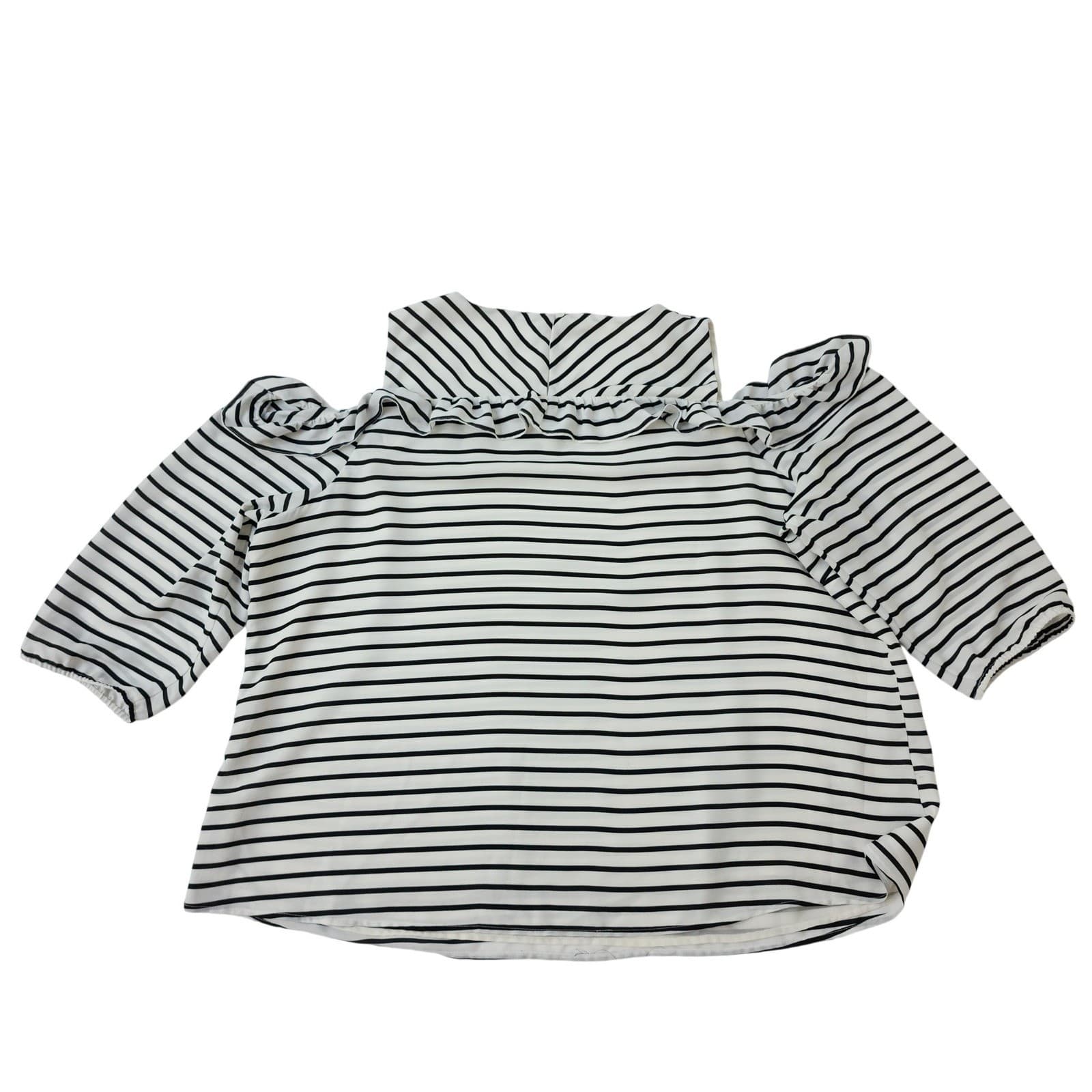 Maurices Womens Striped Cold Shoulder Ruffle Blouse Black White Size 3 XL - Thumbnail 7