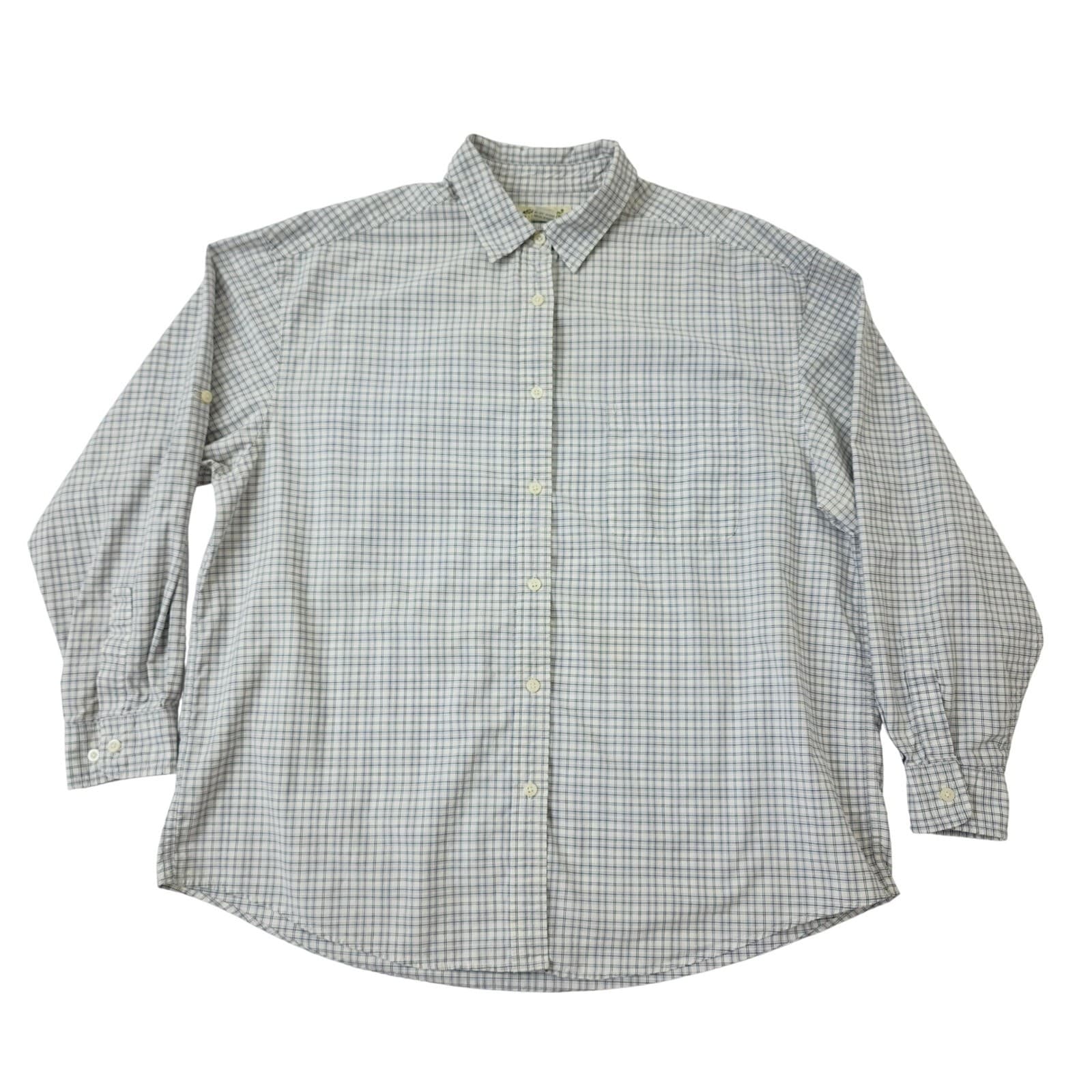 Eddie Bauer Mens XL Long Sleeve Button Down Shirt Blue White Grid Check Cotton