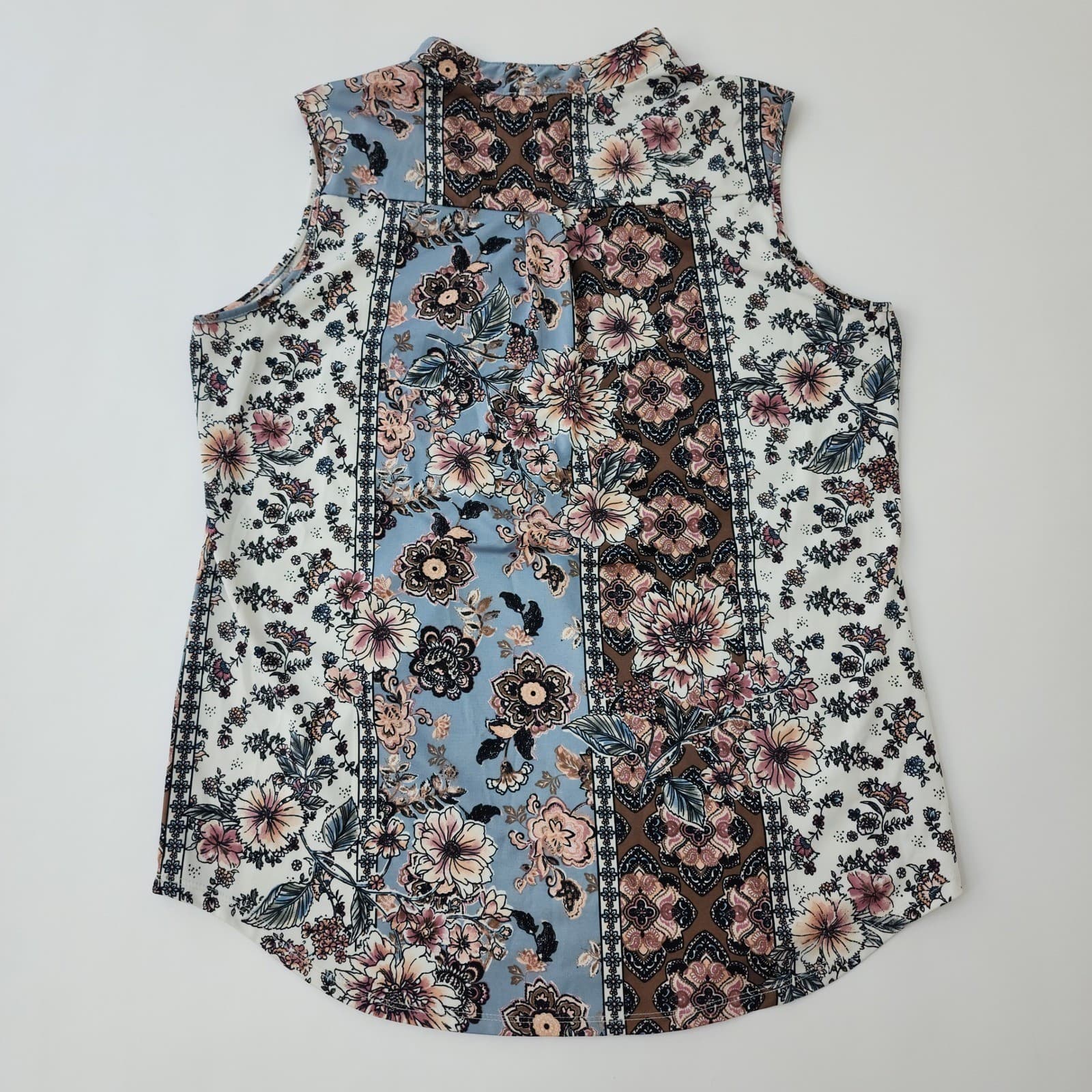 Perseption Concept Womens XL Floral Medallion Sleeveless Button V-Neck - Thumbnail 2