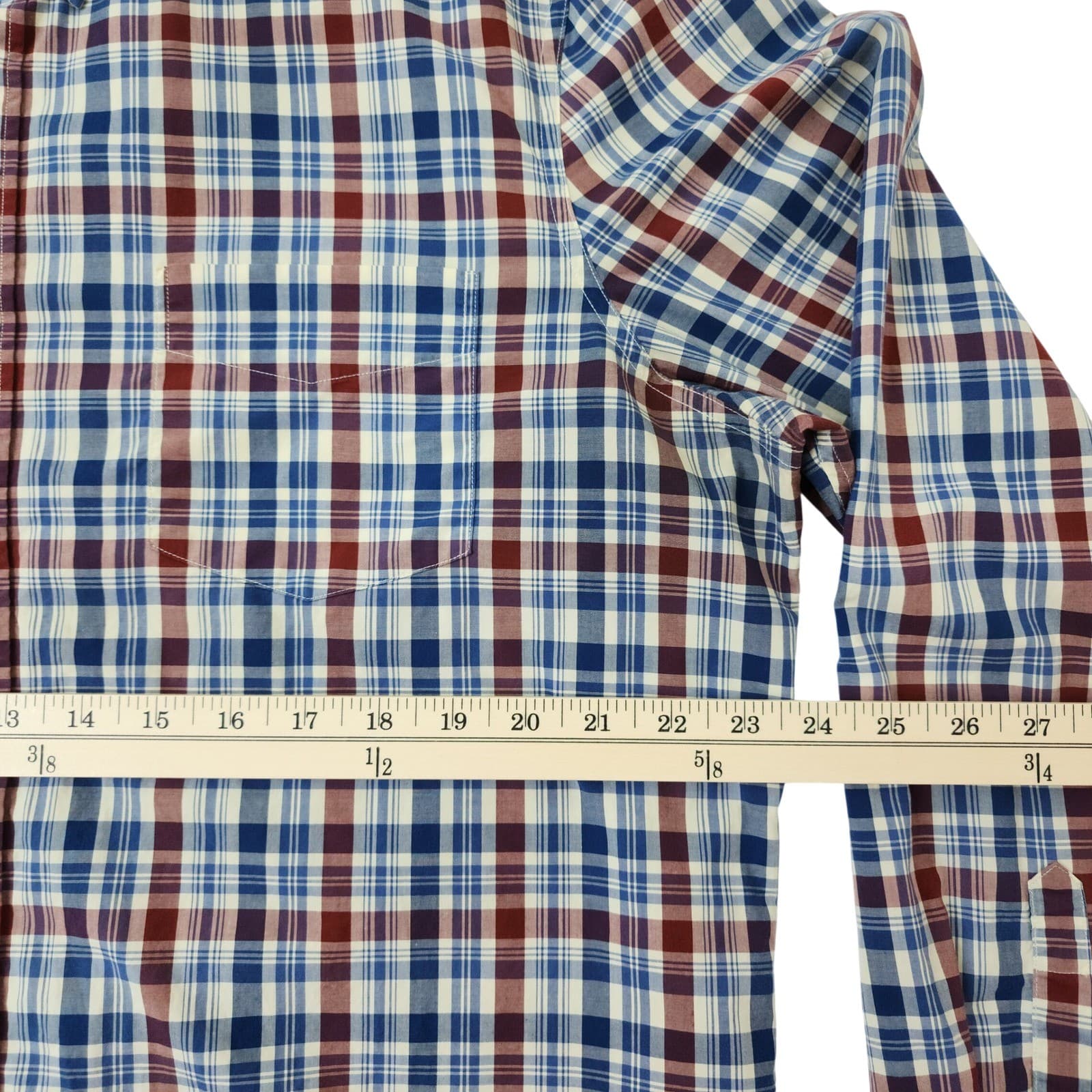 Wallin & Bros Mens XL Blue Burgundy Plaid Button Down Long Sleeve Shirt Pocket - Thumbnail 4