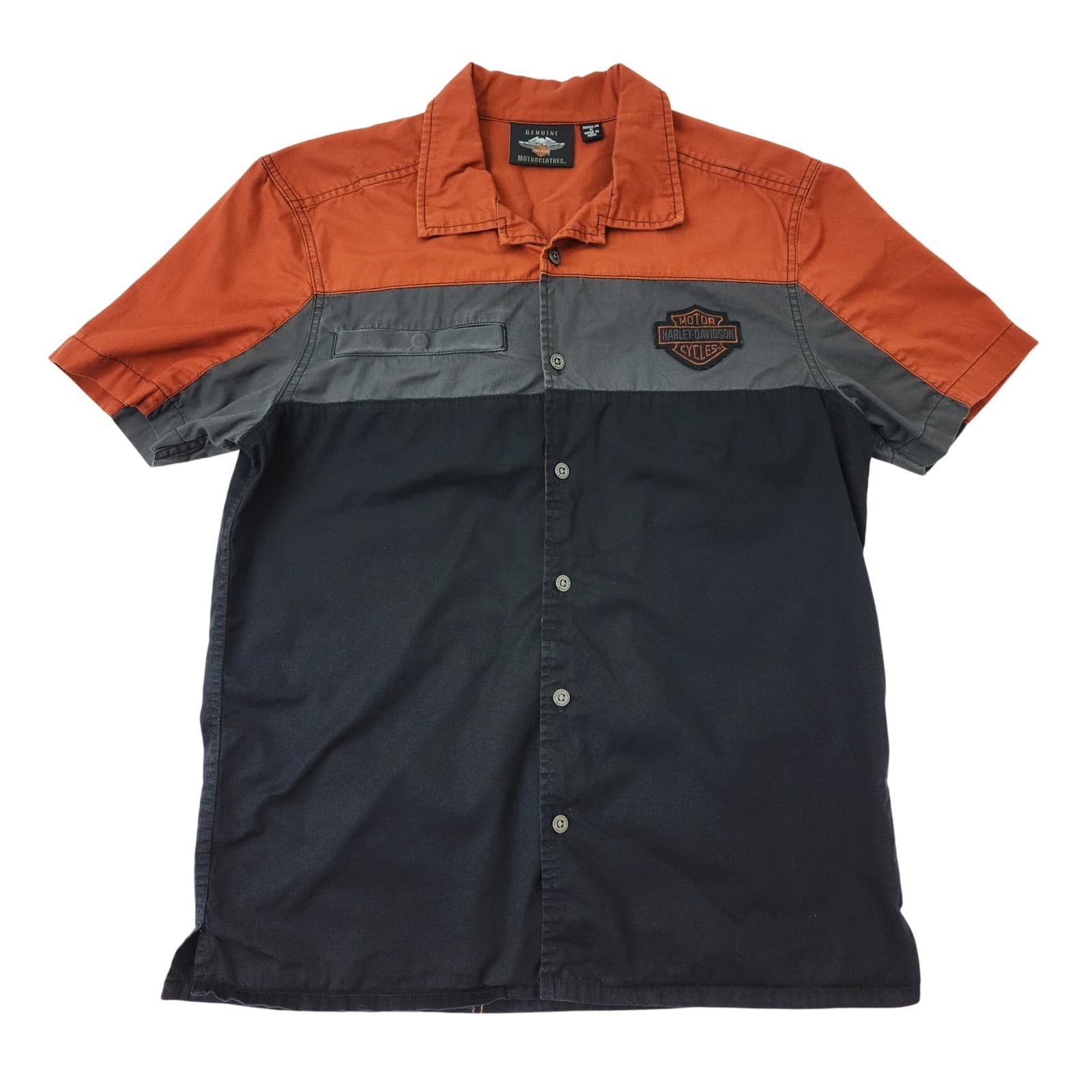 Harley-Davidson Teen Orange Grey Black Colorblock Button Up Shirt Medium M