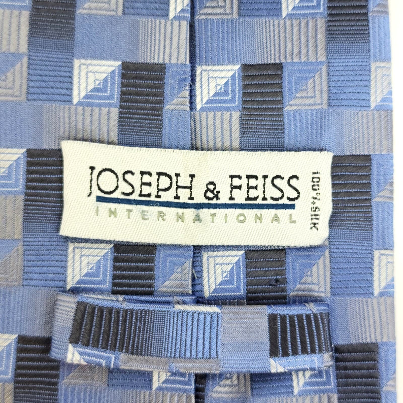 Joseph & Feiss Mens Blue Geometric 100% Silk Necktie Formal Business Tie - Thumbnail 2