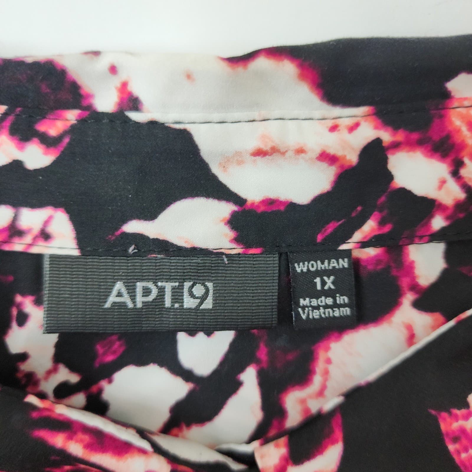 Apt. 9 Womens 1X Floral Tunic Blouse Black Pink White Long Sleeve Collared Top - Thumbnail 2