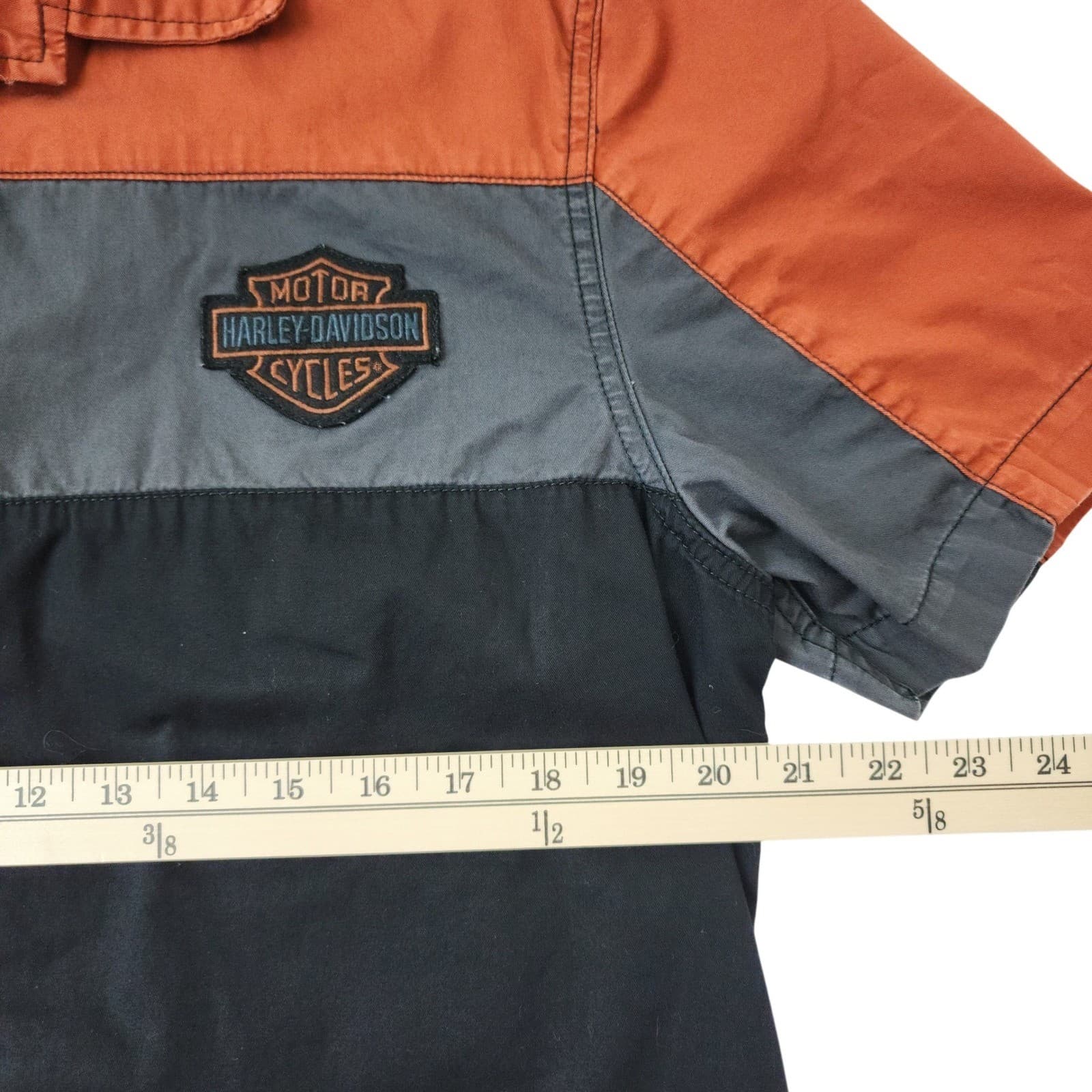 Harley-Davidson Teen Orange Grey Black Colorblock Button Up Shirt Medium M - Thumbnail 6