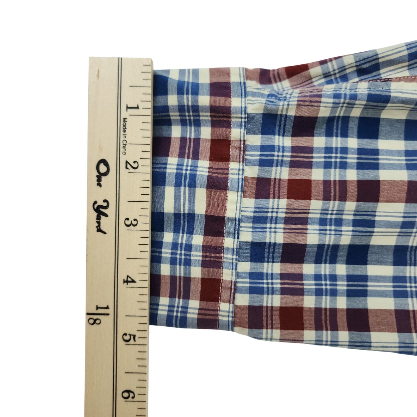 Wallin & Bros Mens XL Blue Burgundy Plaid Button Down Long Sleeve Shirt Pocket - Thumbnail 7
