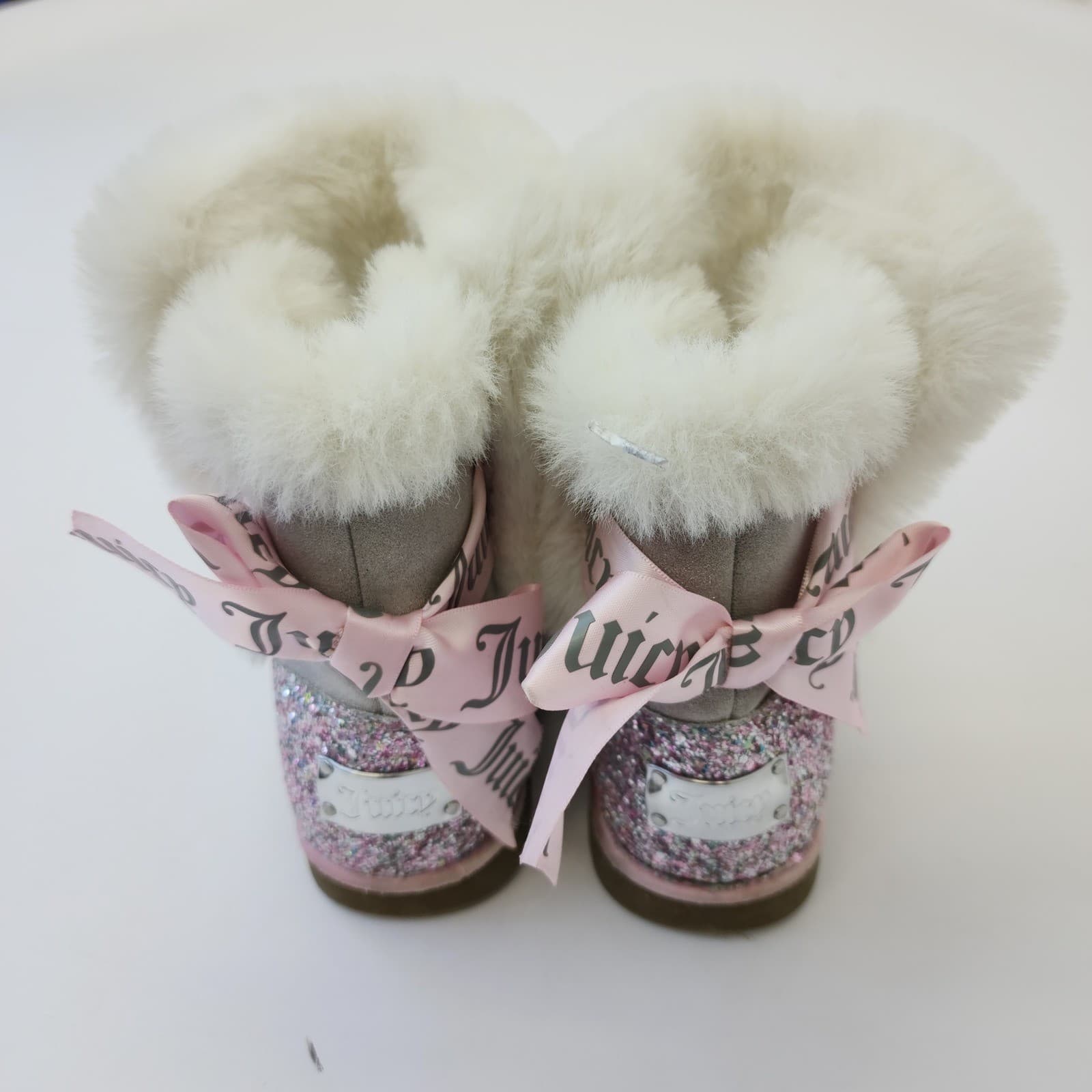 Juicy Couture Claremont Grey Faux Fur Glitter Bow Boots Girls Size 2M - Thumbnail 3