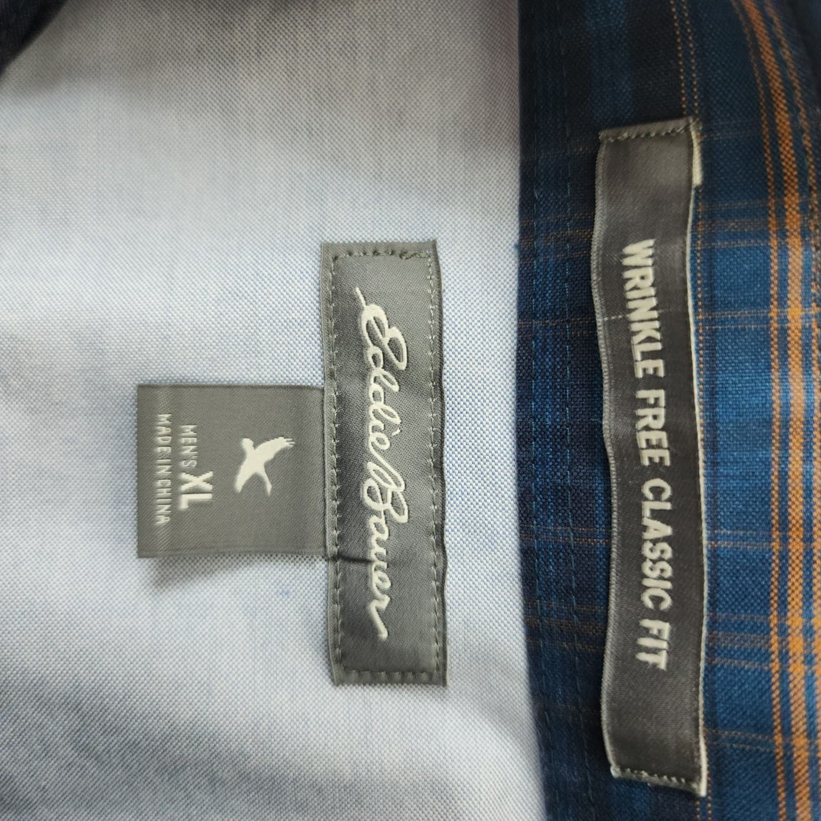 Eddie Bauer Mens XL Blue Brown Plaid Wrinkle Free Classic Fit Button Down Shirt - Thumbnail 2