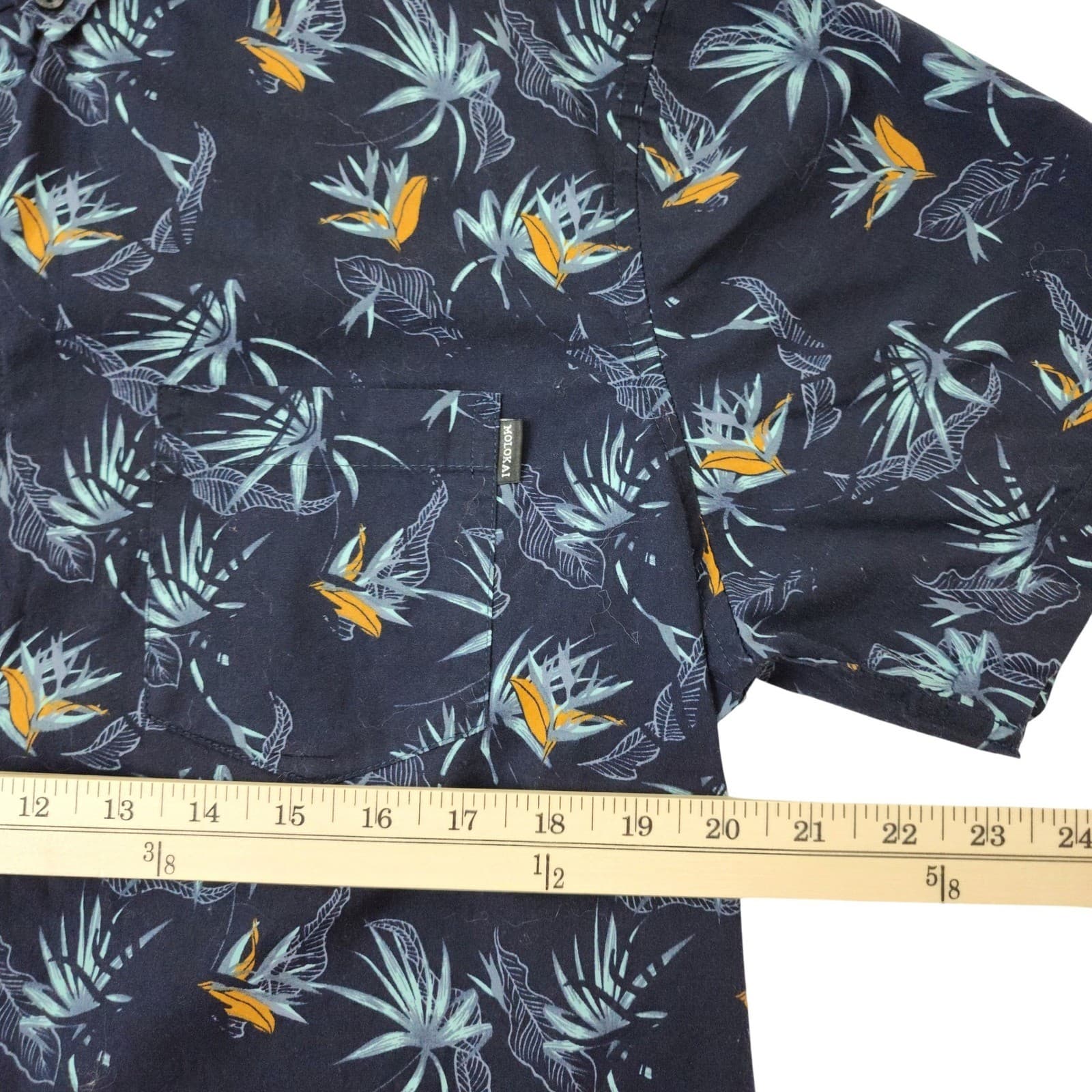 Molokai Surf Co Teens Large Navy Blue Tropical Bird of Paradise Button Up Shirt - Thumbnail 4