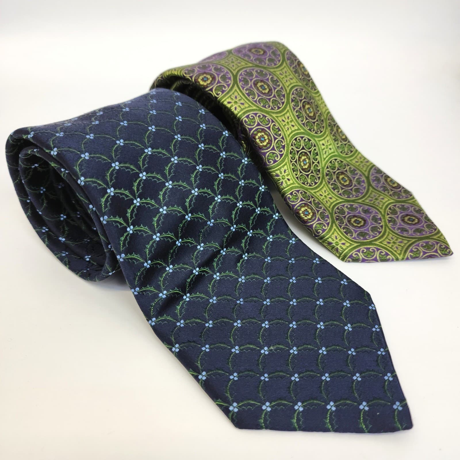 Mens Silk Tie Lot Santorelli Italy Green Medallion John W Nordstrom Navy Floral - Thumbnail 2