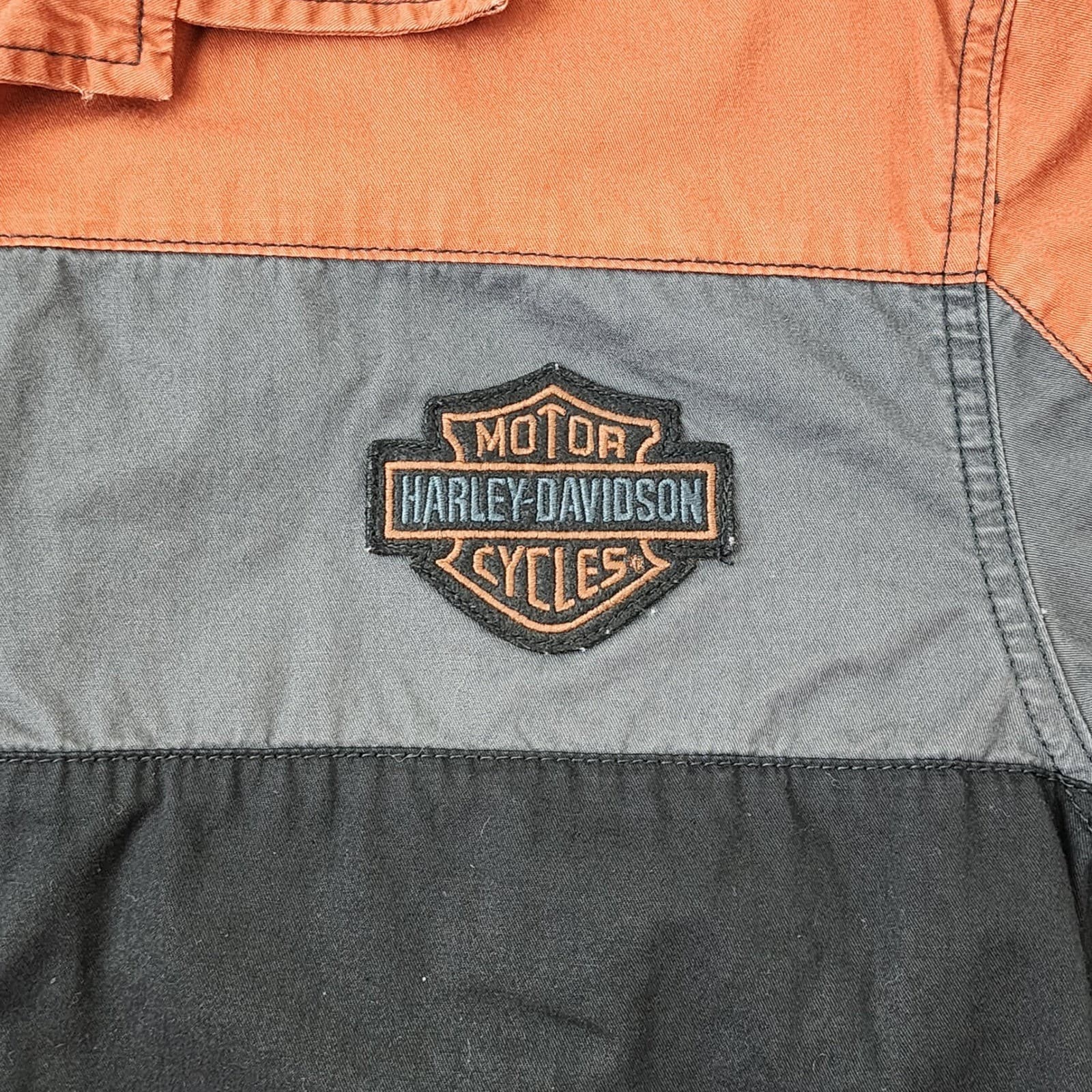 Harley-Davidson Teen Orange Grey Black Colorblock Button Up Shirt Medium M - Thumbnail 3