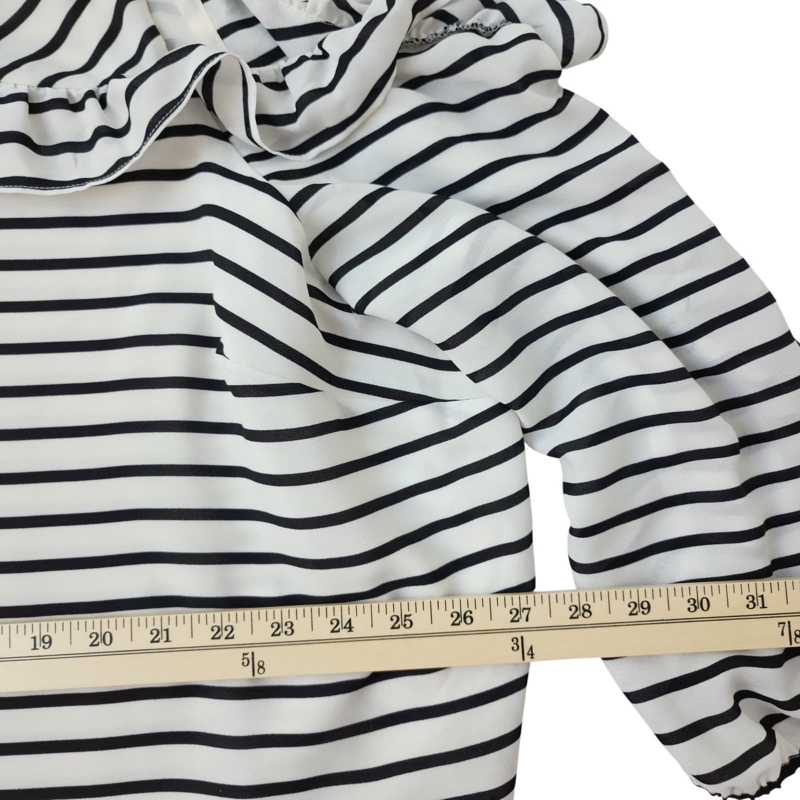 Maurices Womens Striped Cold Shoulder Ruffle Blouse Black White Size 3 XL - Thumbnail 4