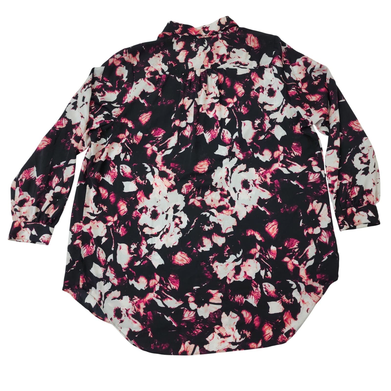 Apt. 9 Womens 1X Floral Tunic Blouse Black Pink White Long Sleeve Collared Top - Thumbnail 8