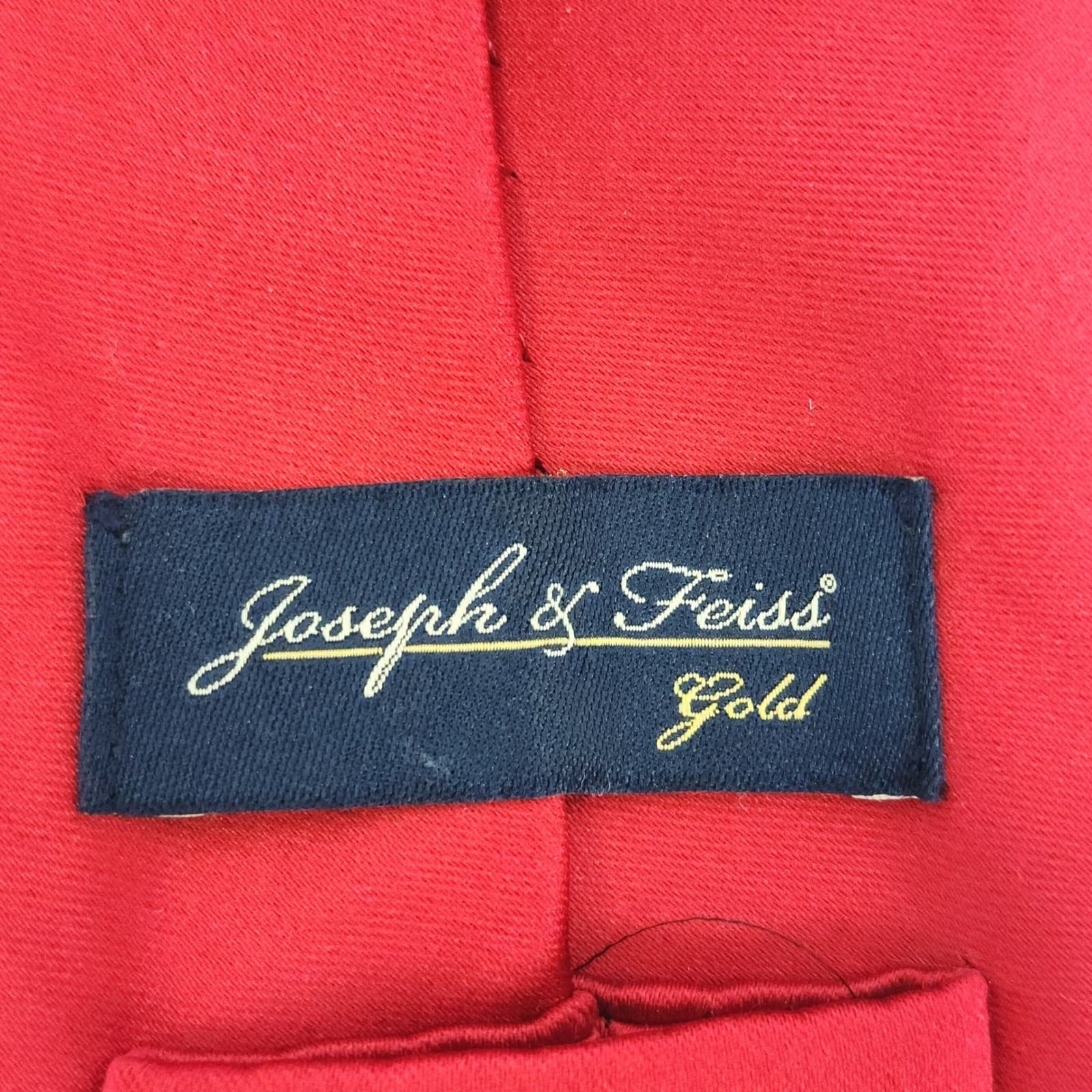 2 Men's Ties Joseph & Feiss Gold Solid Red & Baljian Italy Handmade Silk 100% - Thumbnail 4