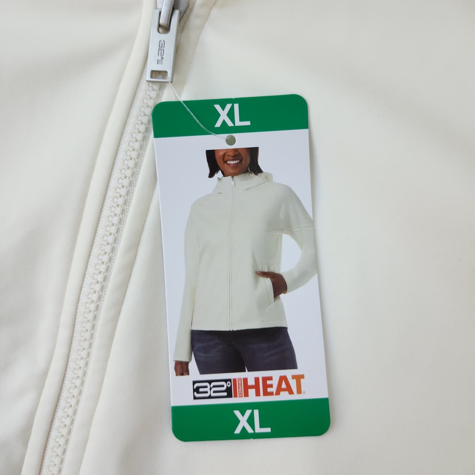 32 Degrees Heat Womens XL Full Zip Hooded Jacket Cream White Lightweight NWT - Thumbnail 3