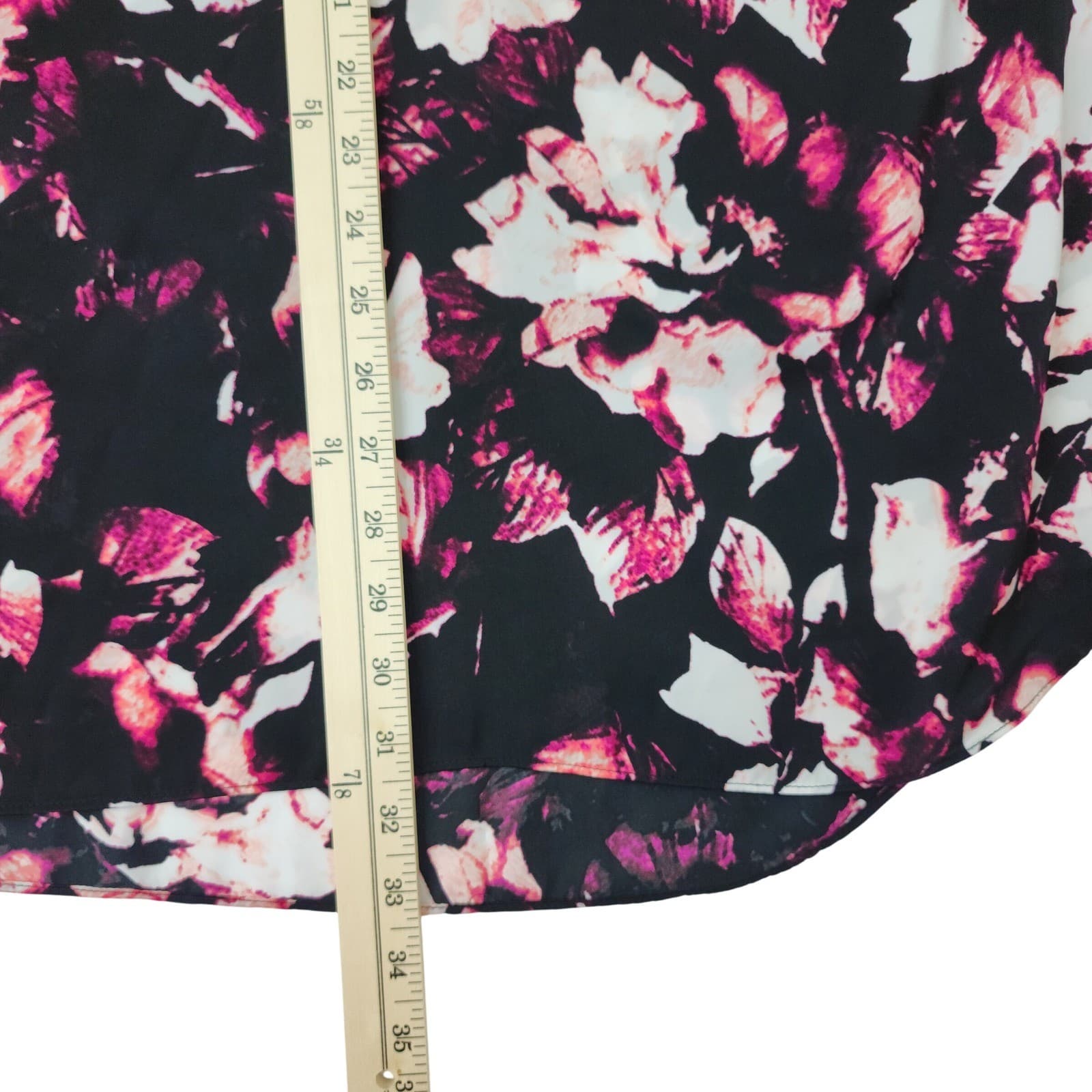 Apt. 9 Womens 1X Floral Tunic Blouse Black Pink White Long Sleeve Collared Top - Thumbnail 3