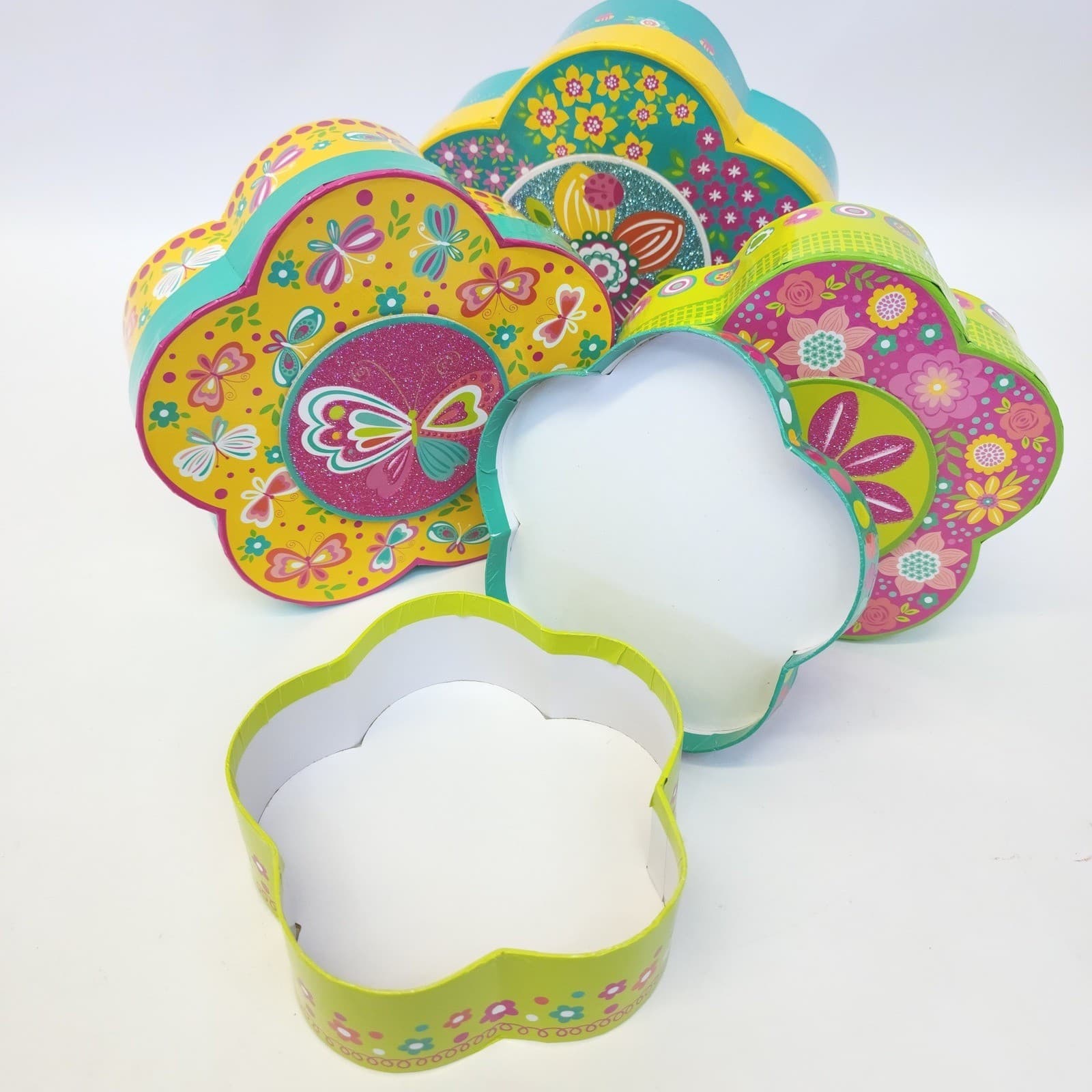 Set of 4 Flower Shaped Nesting Tins Floral Butterfly Bee Storage Containers - Thumbnail 3