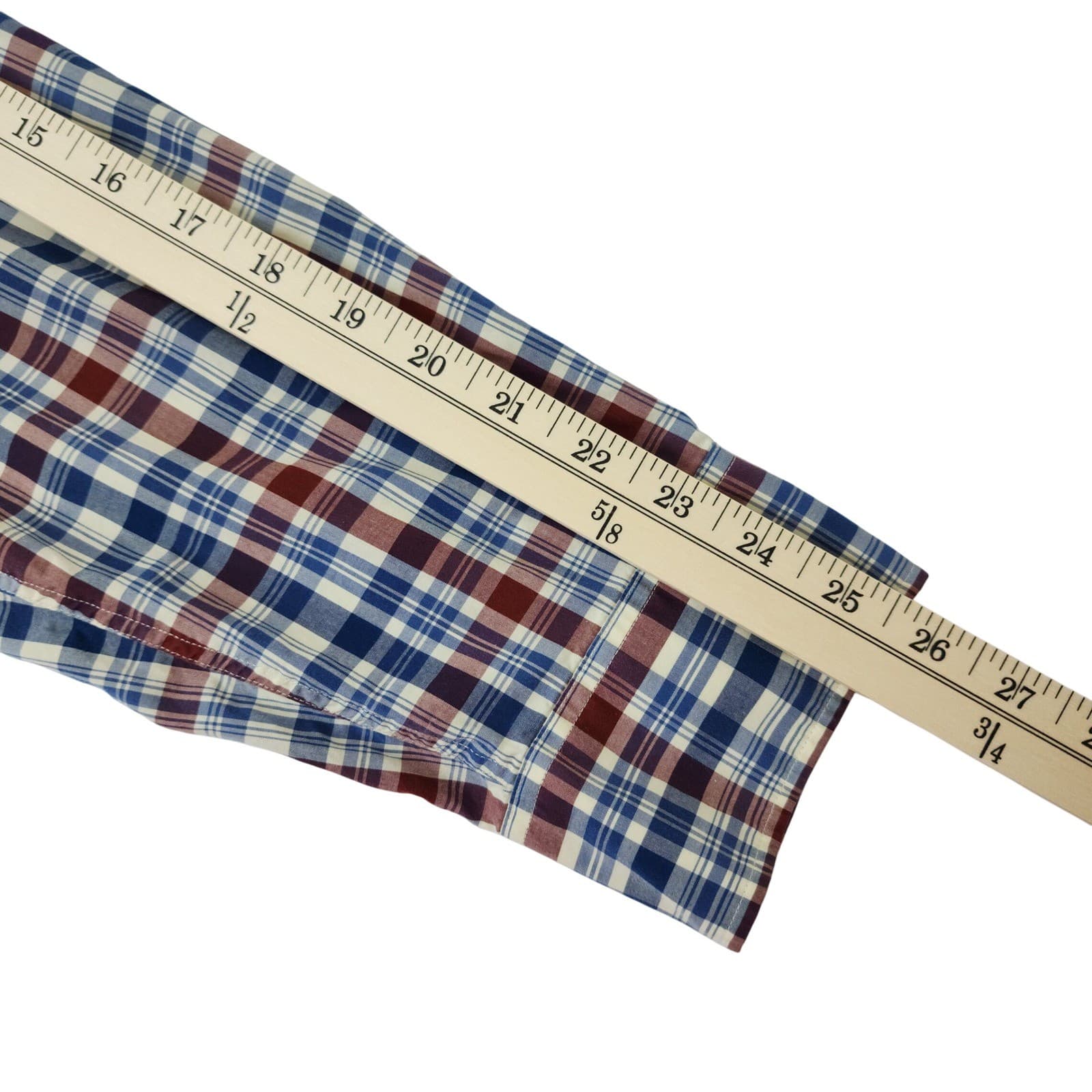 Wallin & Bros Mens XL Blue Burgundy Plaid Button Down Long Sleeve Shirt Pocket - Thumbnail 6