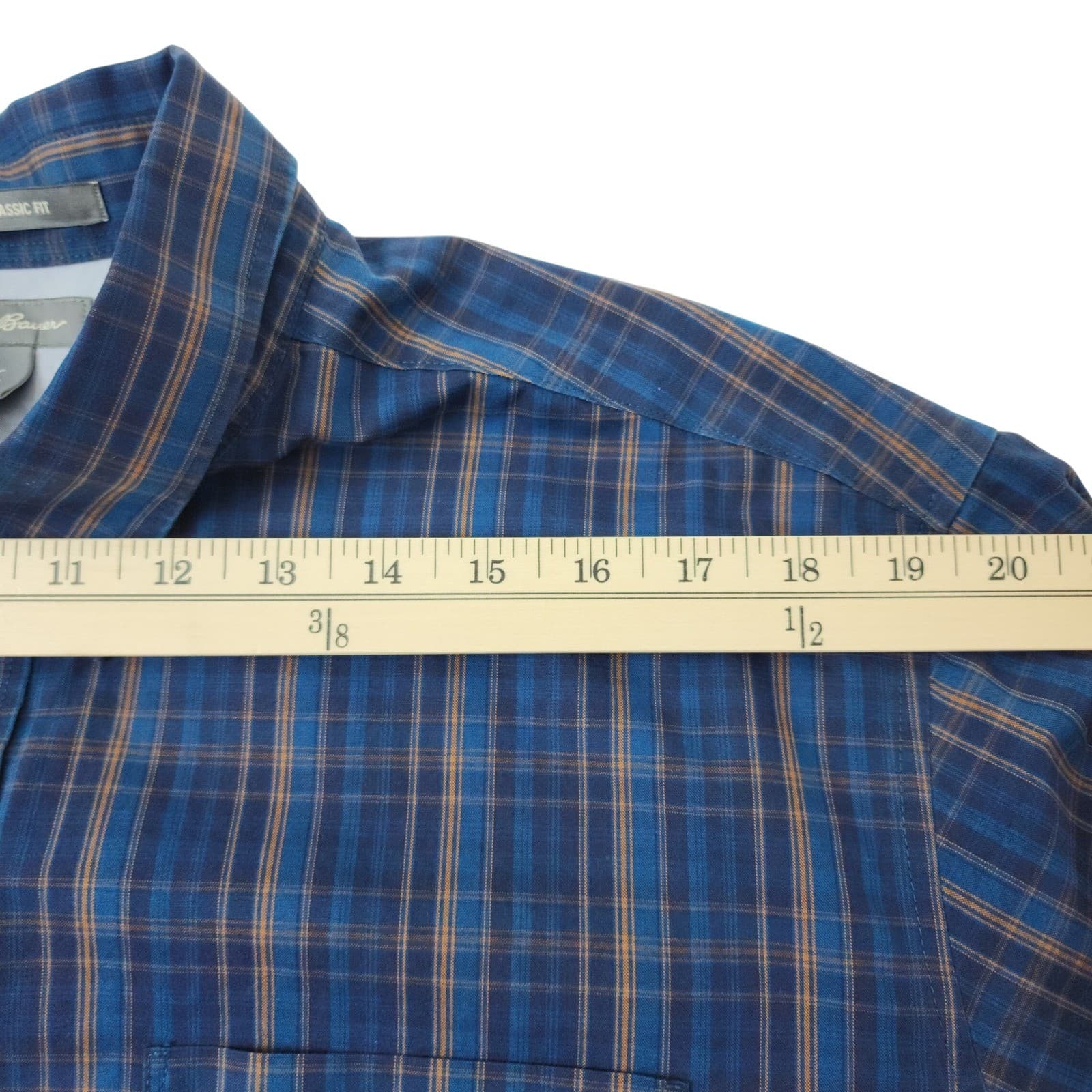 Eddie Bauer Mens XL Blue Brown Plaid Wrinkle Free Classic Fit Button Down Shirt - Thumbnail 5