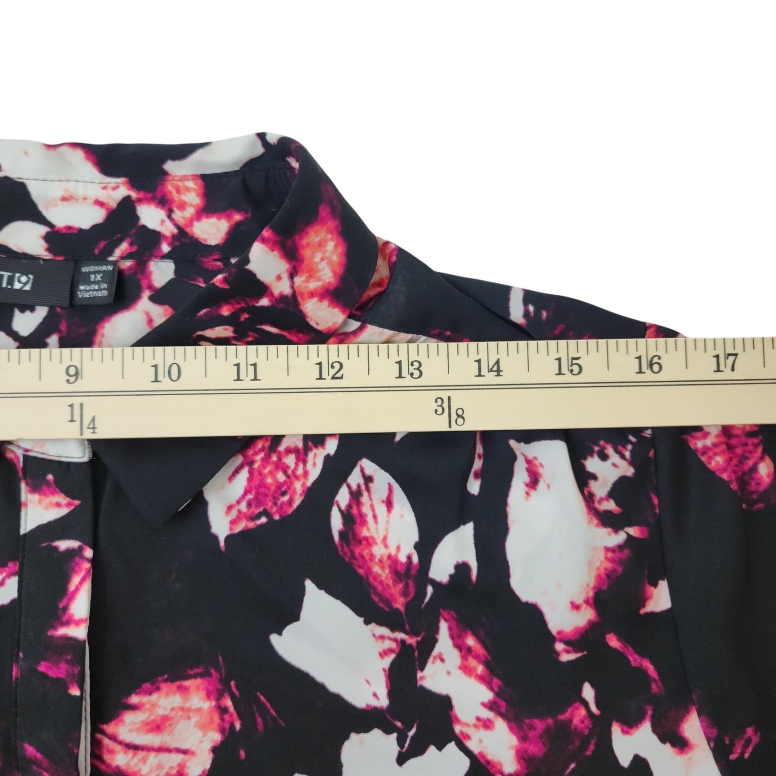 Apt. 9 Womens 1X Floral Tunic Blouse Black Pink White Long Sleeve Collared Top - Thumbnail 5